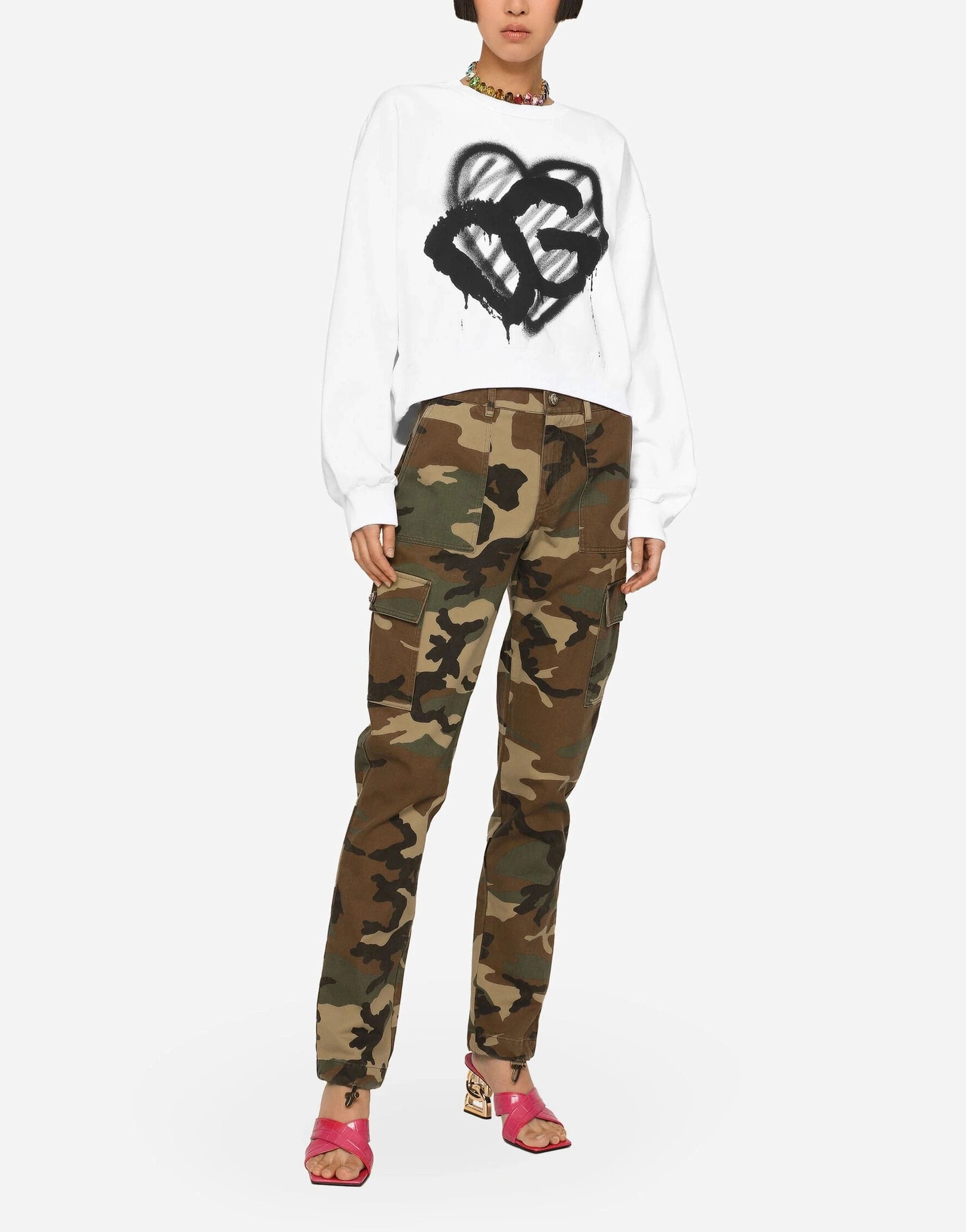 Dolce & Gabbana Camouflage Print Cotton Cargo Pants