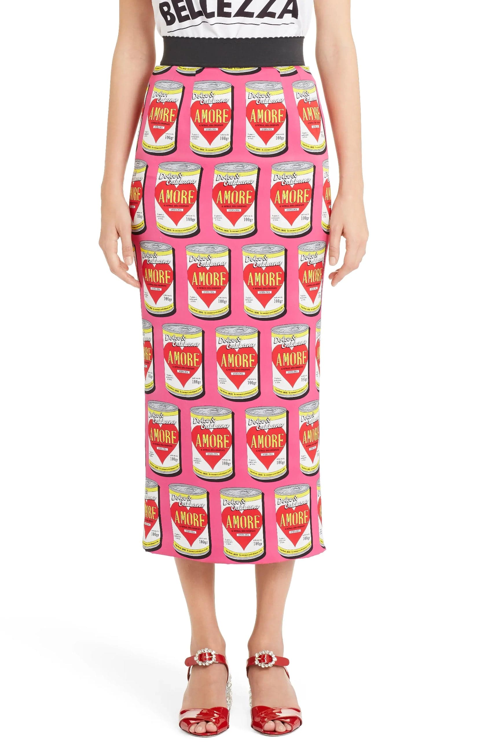 Dolce & Gabbana Can Print Silk Blend Charmeuse Pencil Skirt