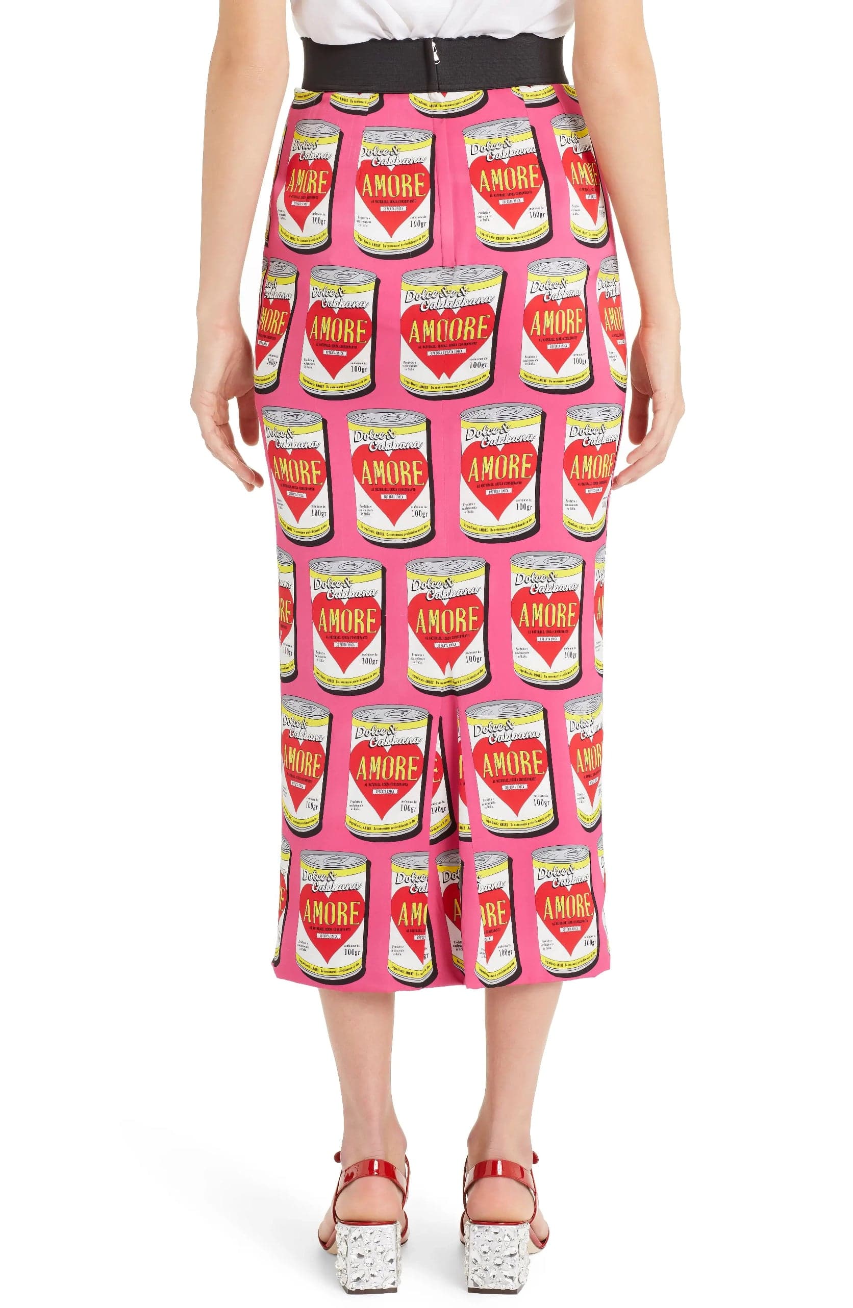 Dolce & Gabbana Can Print Silk Blend Charmeuse Pencil Skirt