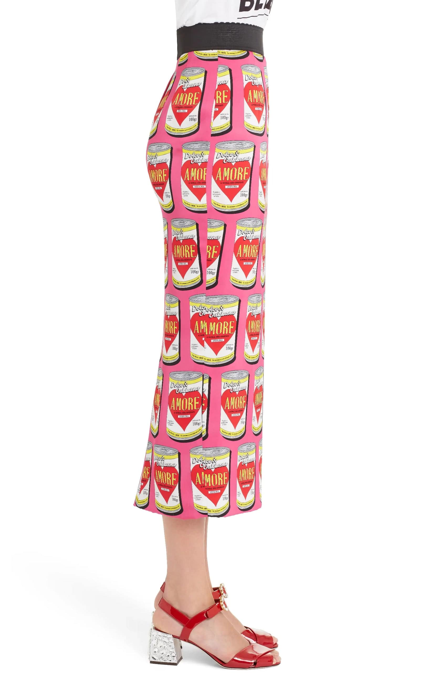 Dolce & Gabbana Can Print Silk Blend Charmeuse Pencil Skirt