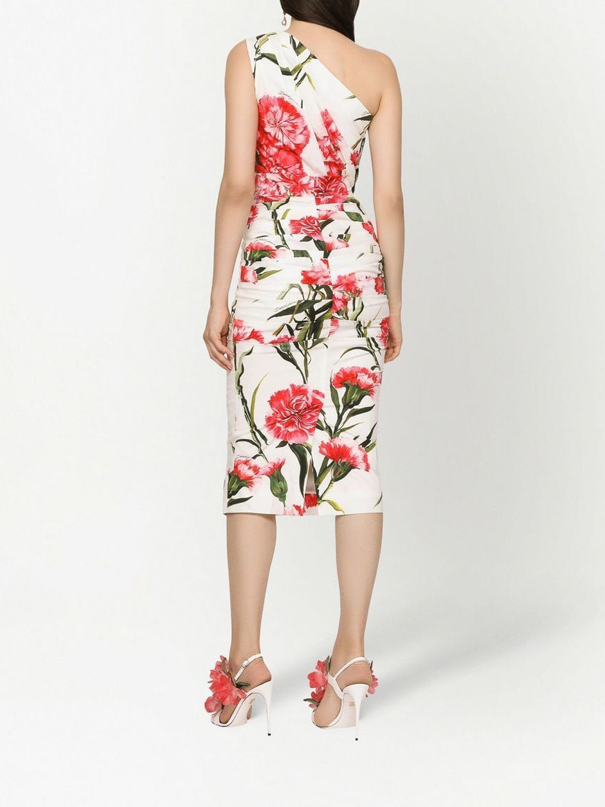 strapless open back dress Dolce & Gabbana Carnation-Print One-Shoulder Dress