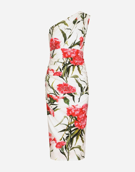 Dolce & Gabbana Carnation-Print One-Shoulder Dress
