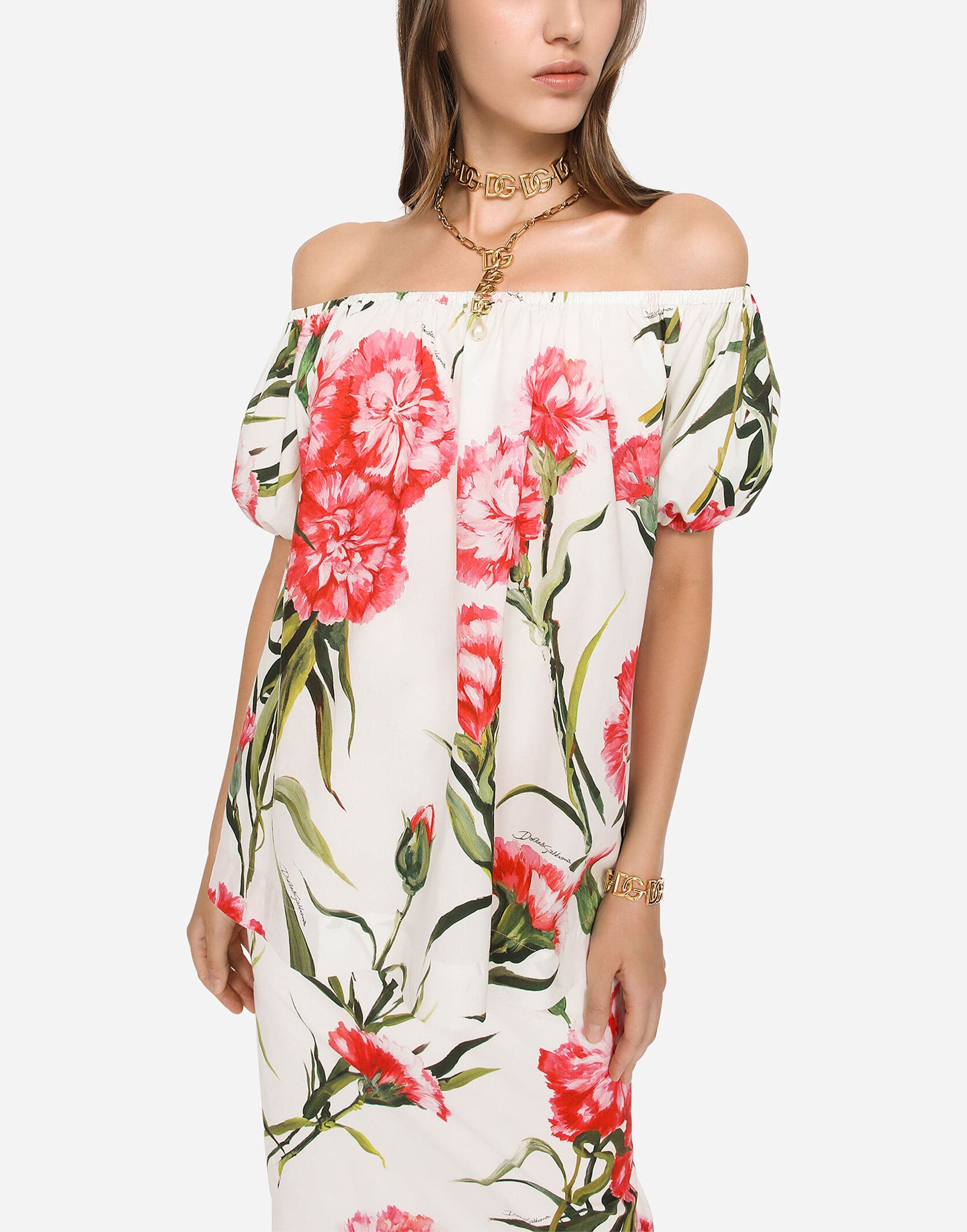 Dolce & Gabbana Carnation-Print Poplin Blouse