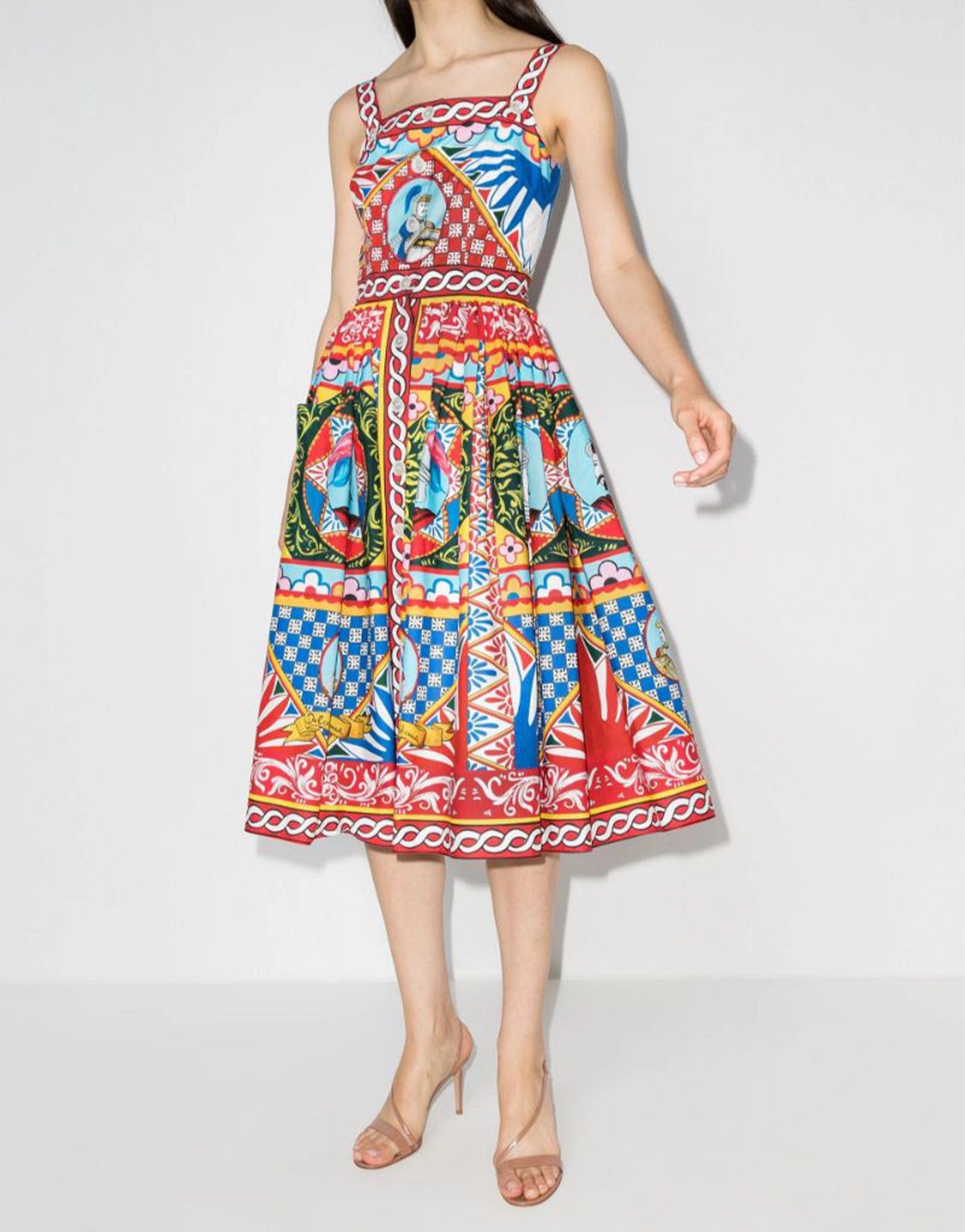 Dolce & Gabbana Carretto-Print Flared Midi Dress