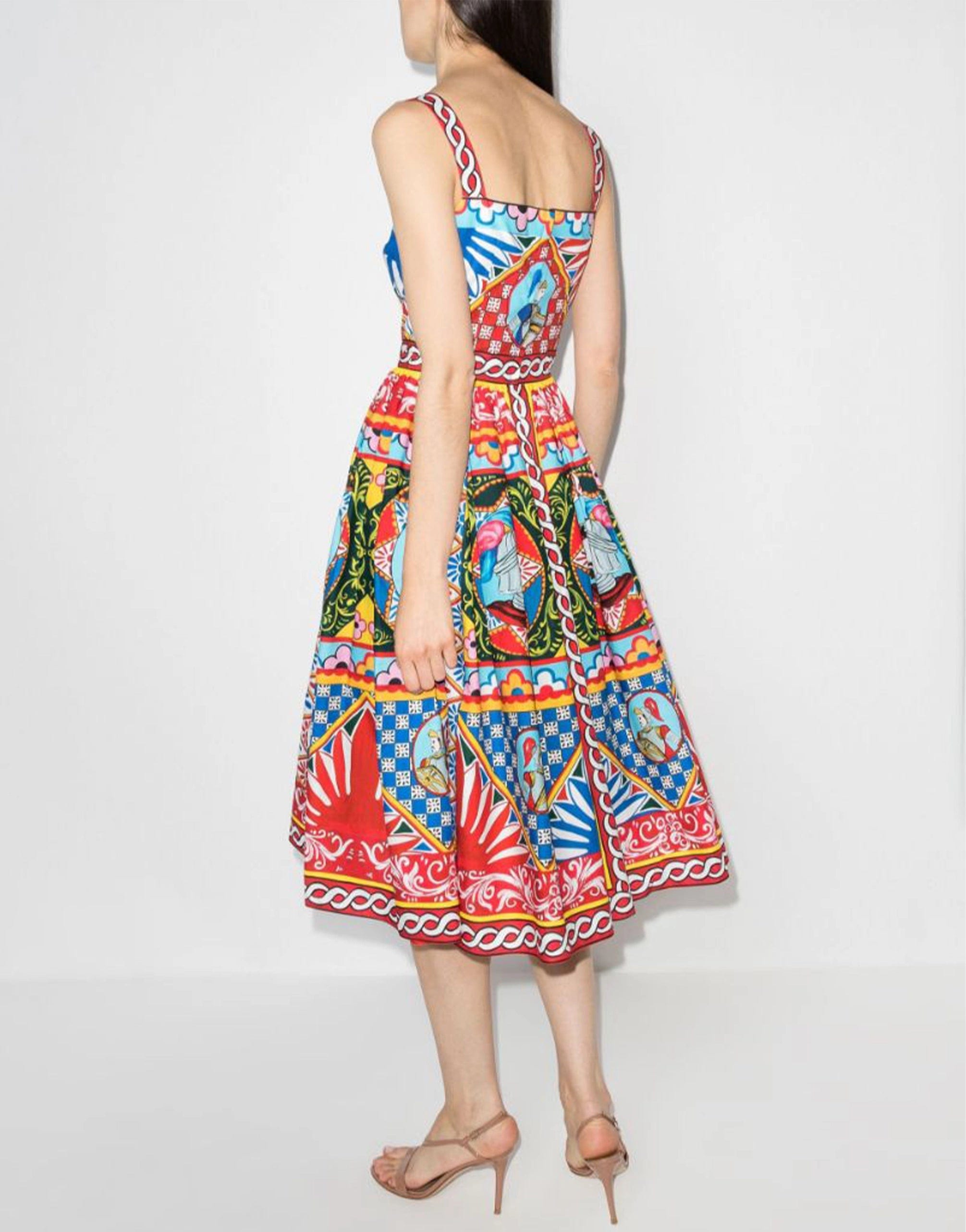 Dolce & Gabbana Carretto-Print Flared Midi Dress