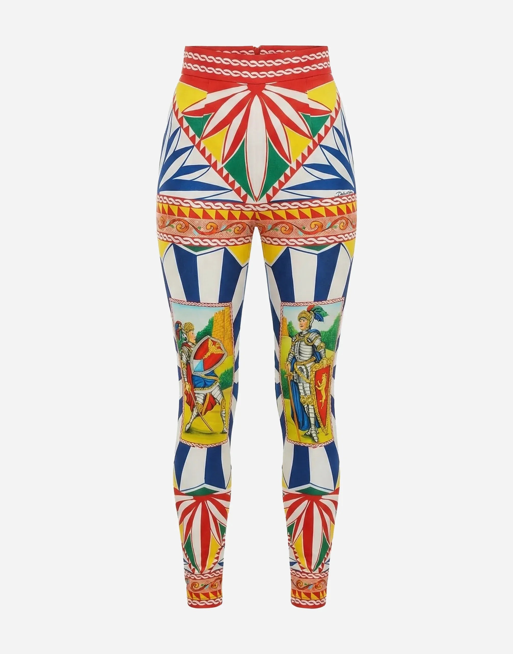 Dolce & Gabbana Carretto Print High-Waist Silk Leggings