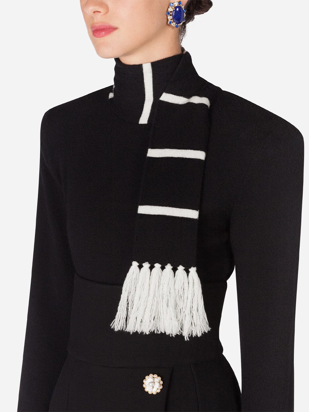 Dolce & Gabbana Black Ribbed Cashmere Scarf