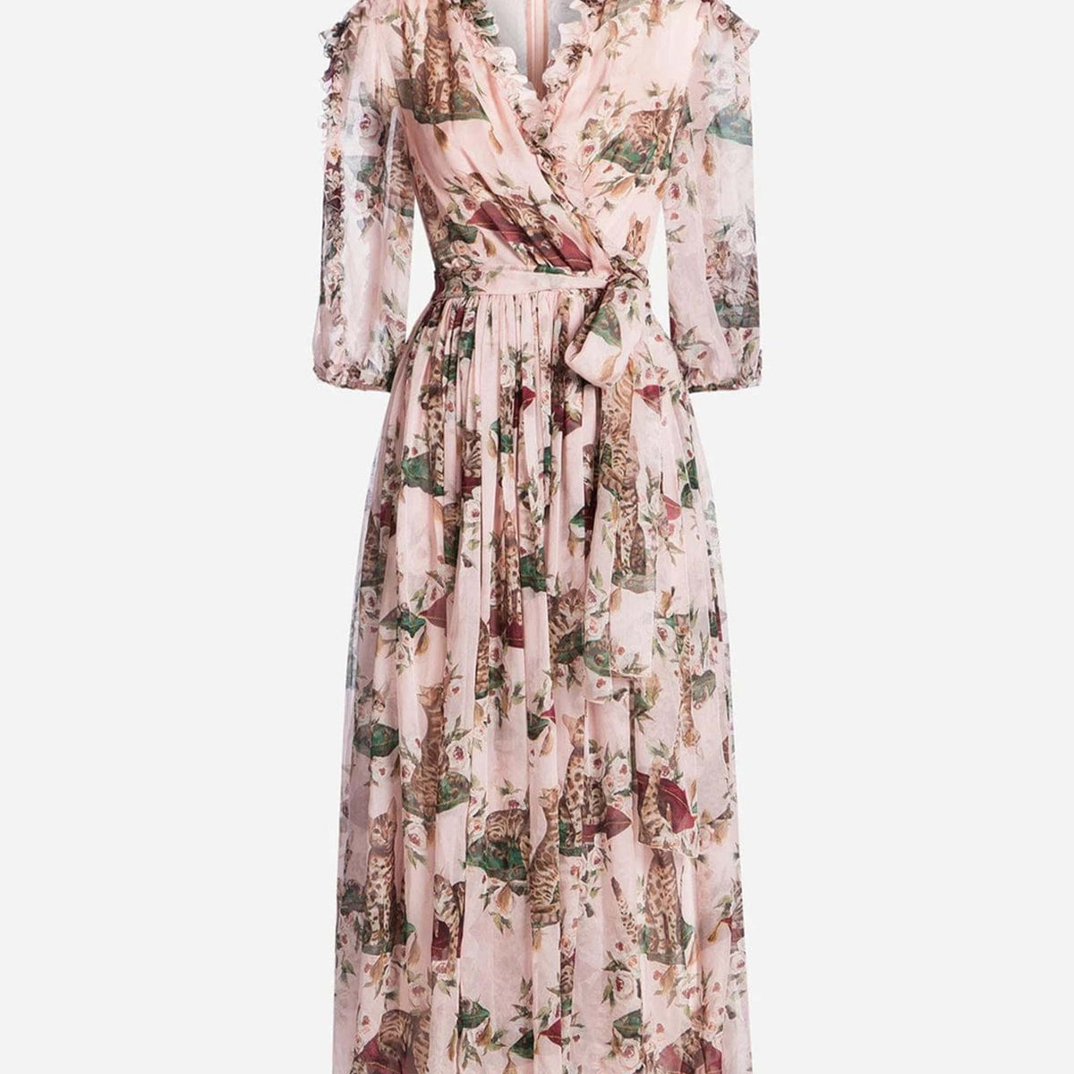 Dolce & Gabbana Cat & Floral Chiffon Wrap Dress | Sendegaro US Dolce & Gabbana Cat & Floral Chiffon Wrap Dress | Sendegaro US