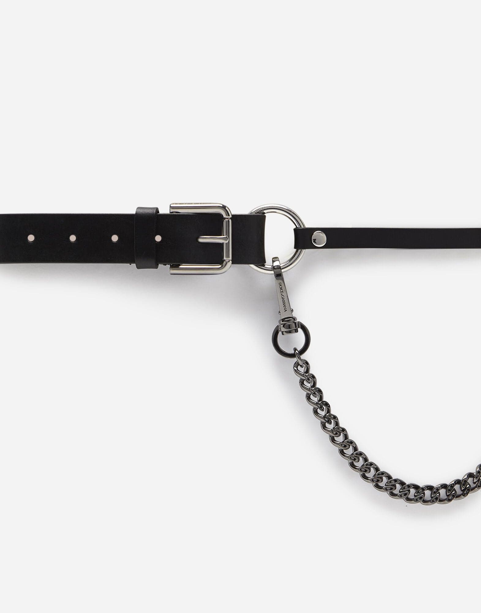 Dolce & Gabbana チェーンディテール付きラックスレザーベルト