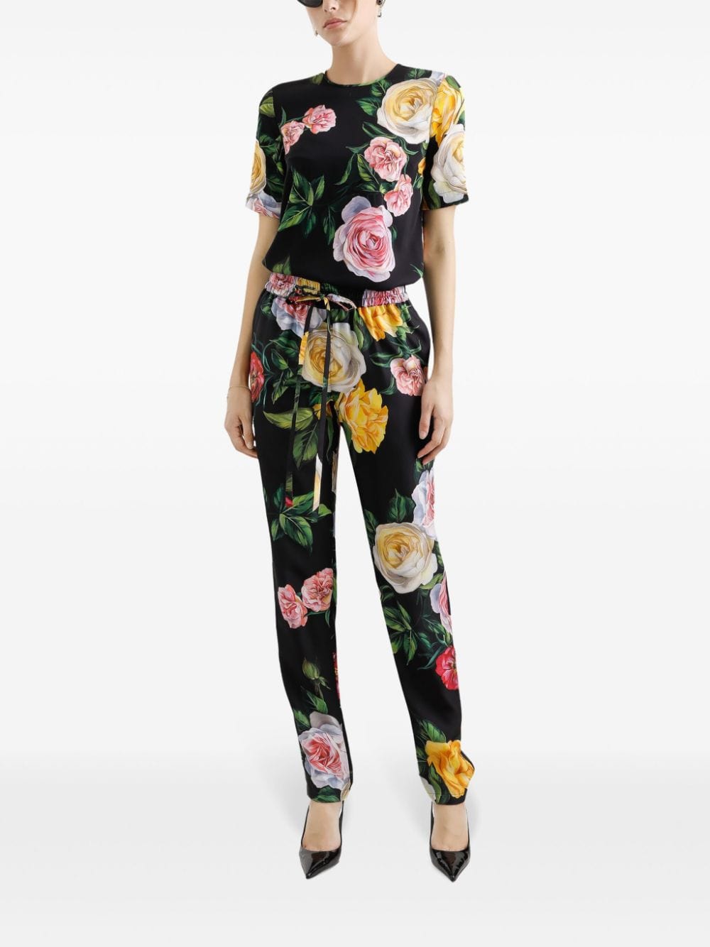 Dolce & Gabbana Charmeuse Floral-Print Blouse