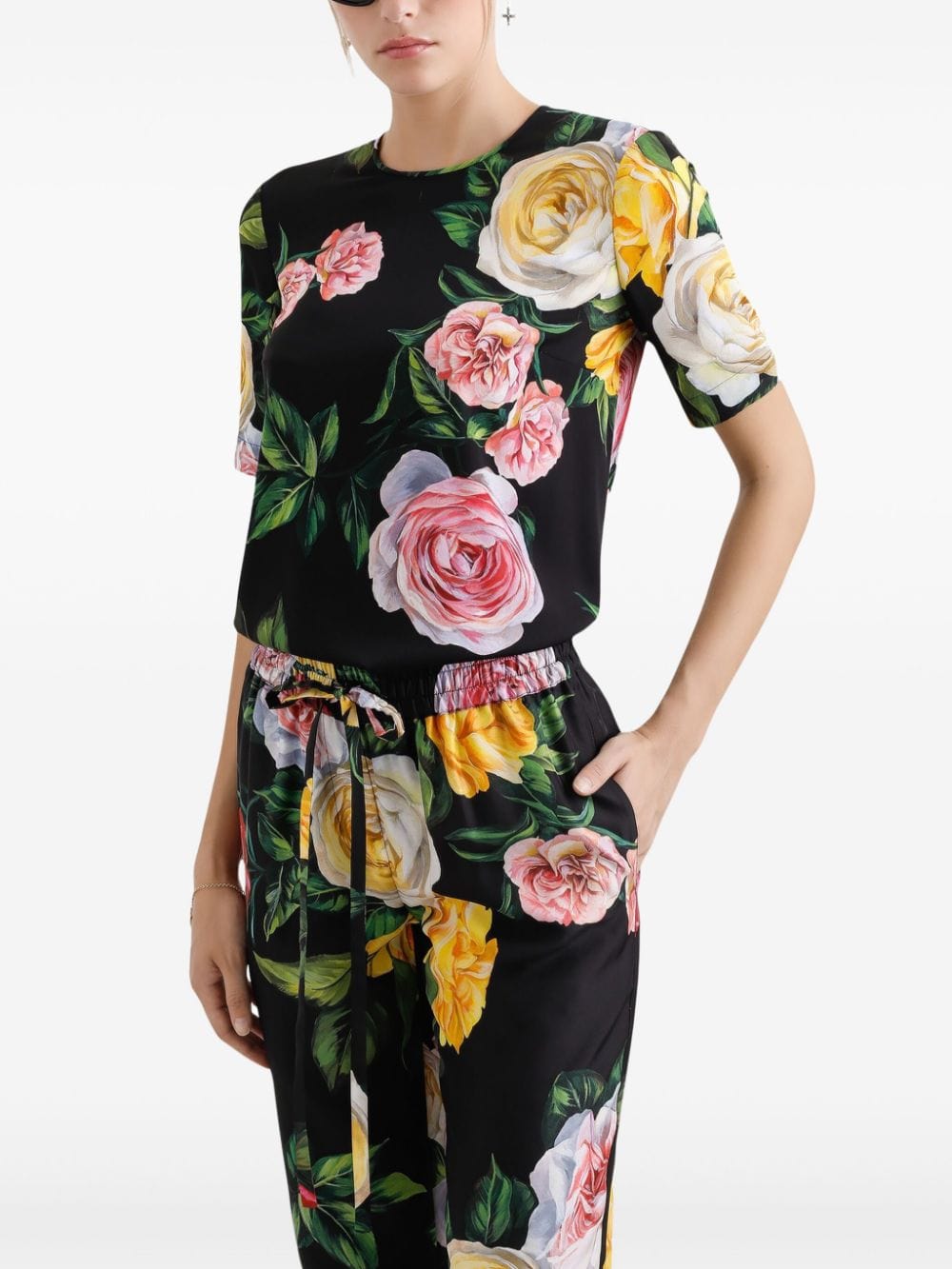 Dolce & Gabbana Charmeuse Floral-Print Blouse