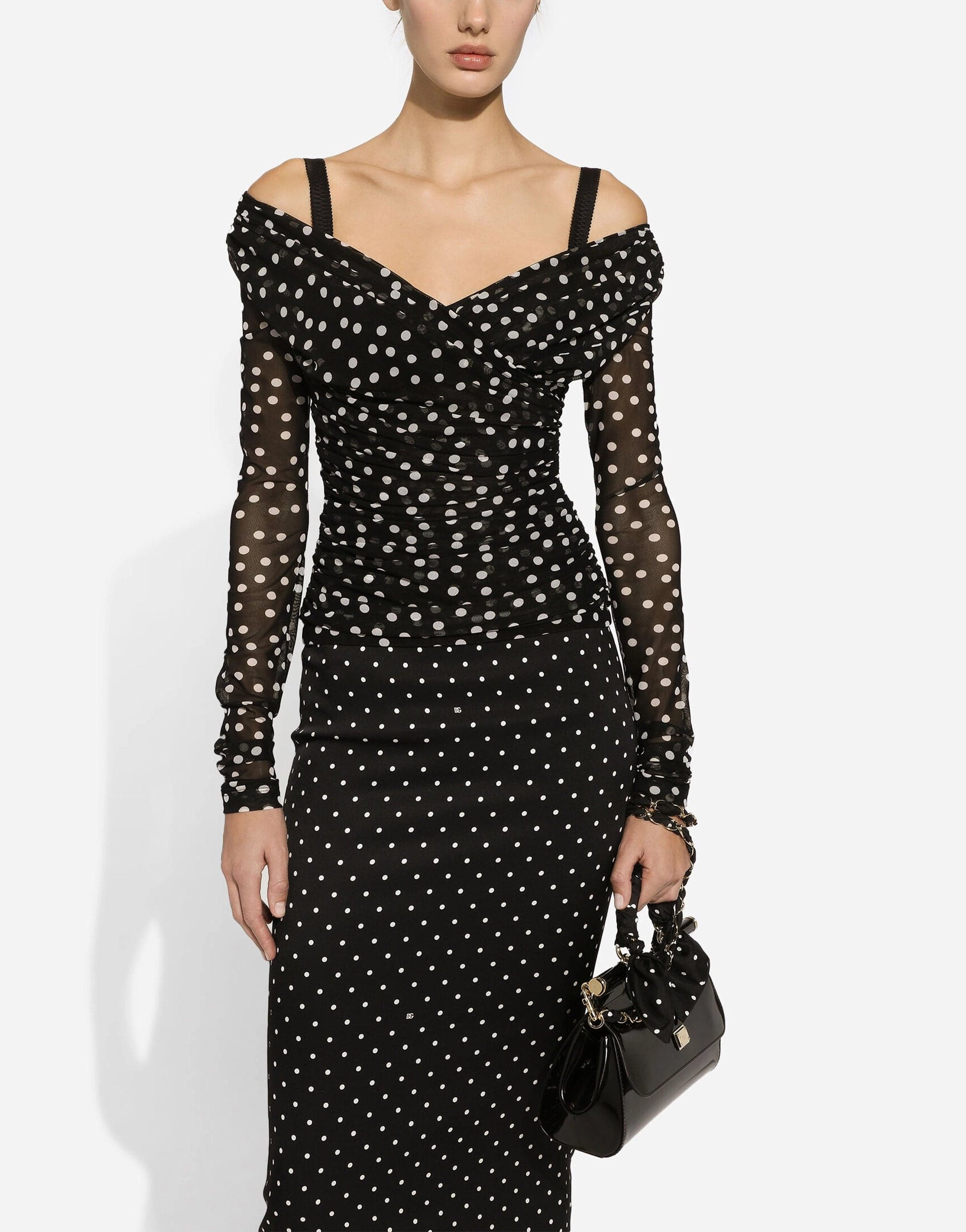 Dolce & Gabbana Charmeuse Polka-Dot Pencil Skirt