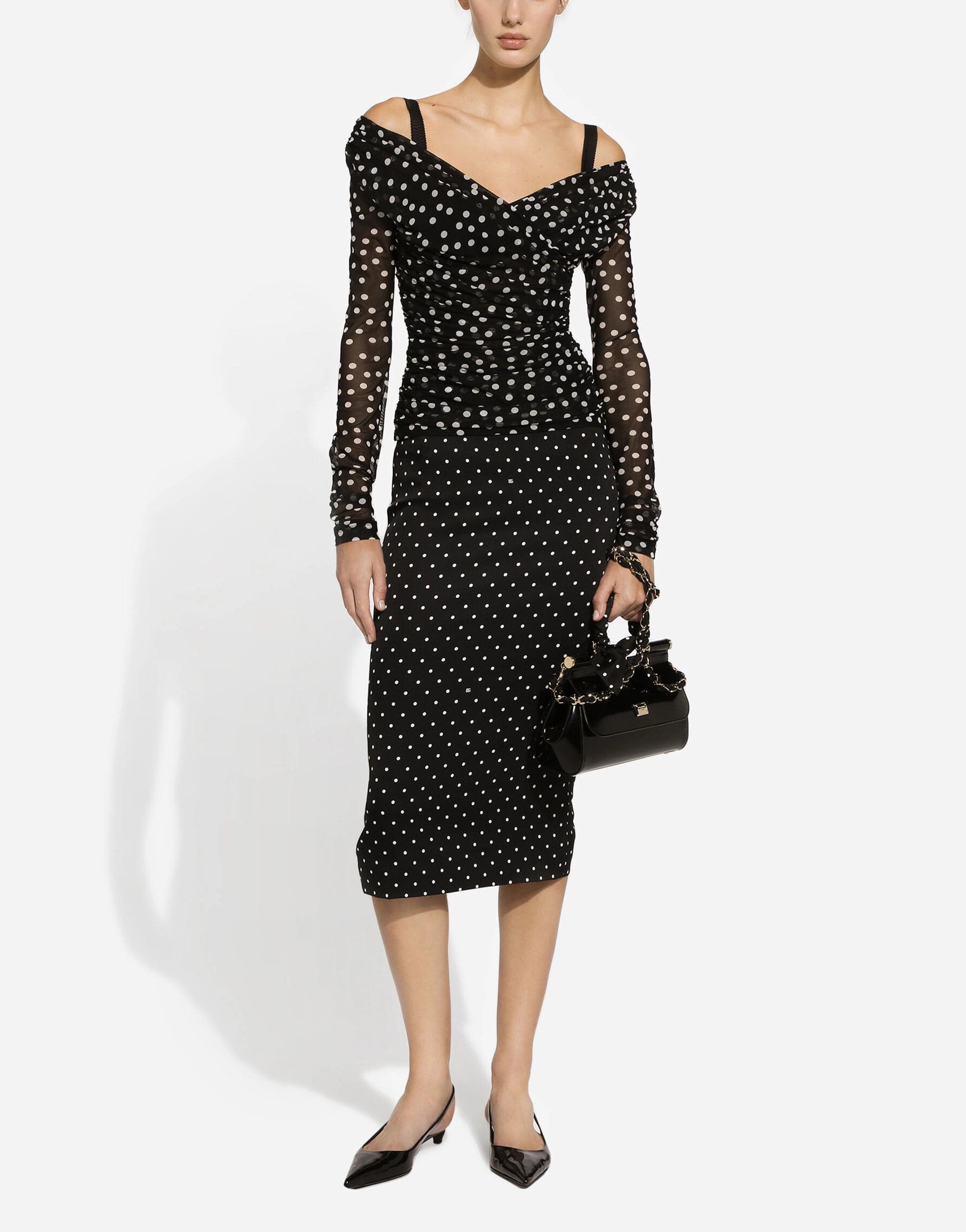 Dolce & Gabbana Charmeuse Polka-Dot Pencil Skirt