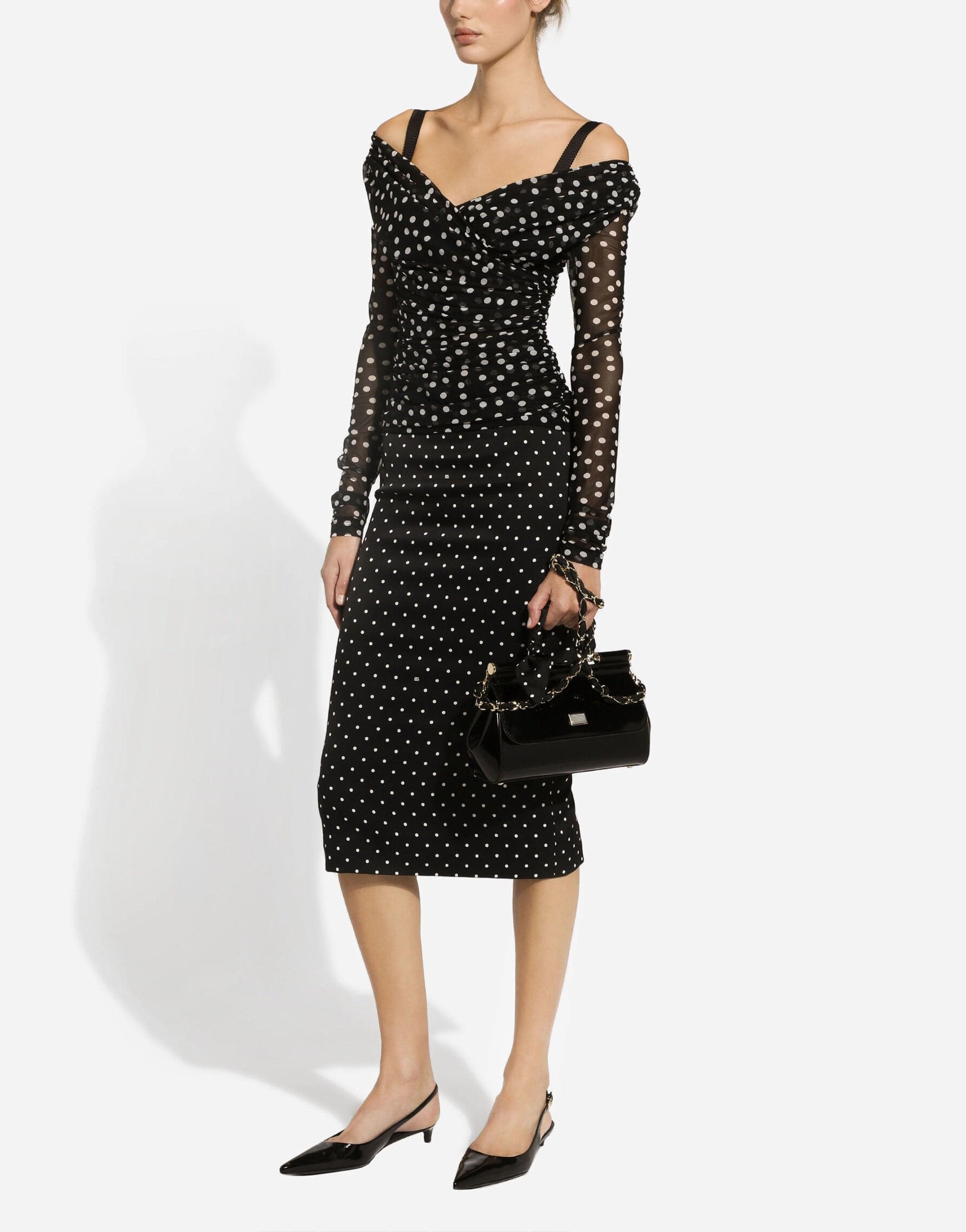 Dolce & Gabbana Charmeuse Polka-Dot Pencil Skirt