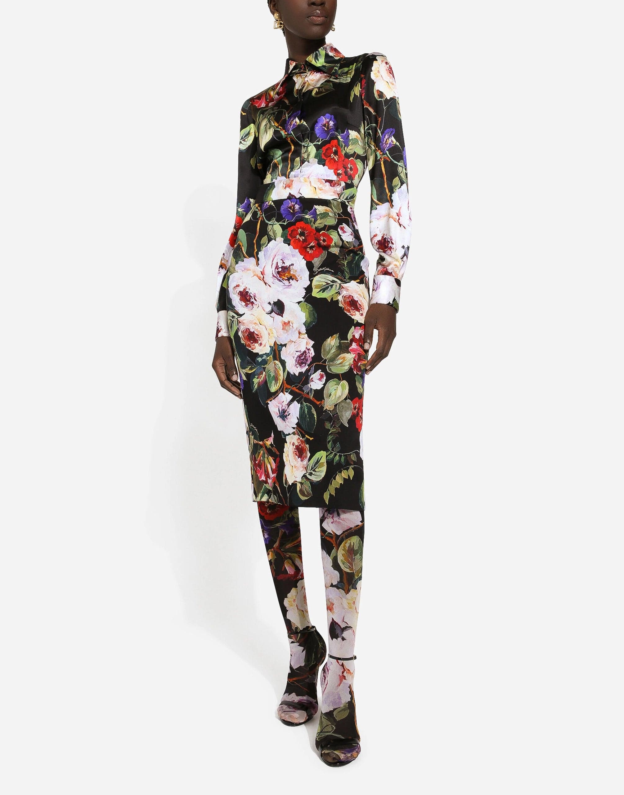 Dolce & Gabbana Charmeuse Skirt With Rose Garden Print