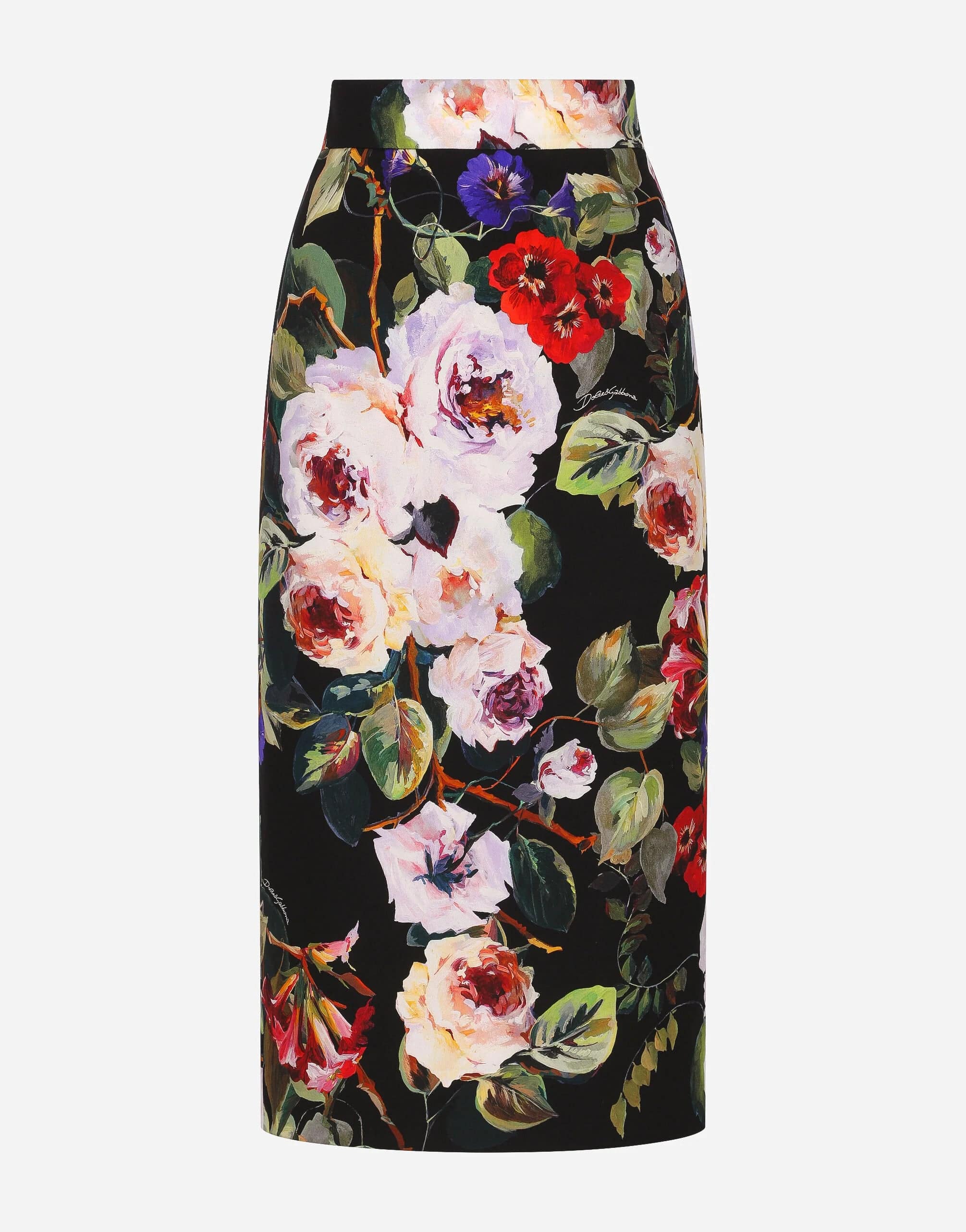 Dolce & Gabbana Charmeuse Skirt With Rose Garden Print