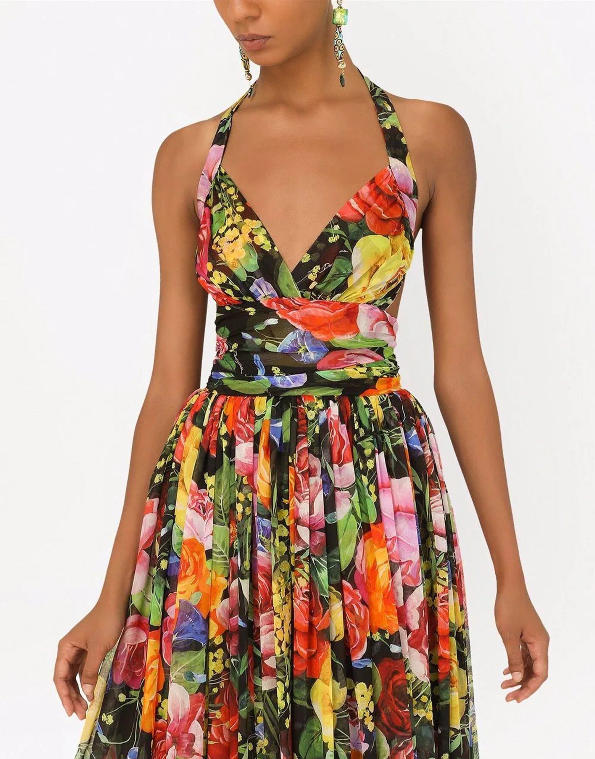 Chic Floral Maxi Slip Dress in seta multicolore