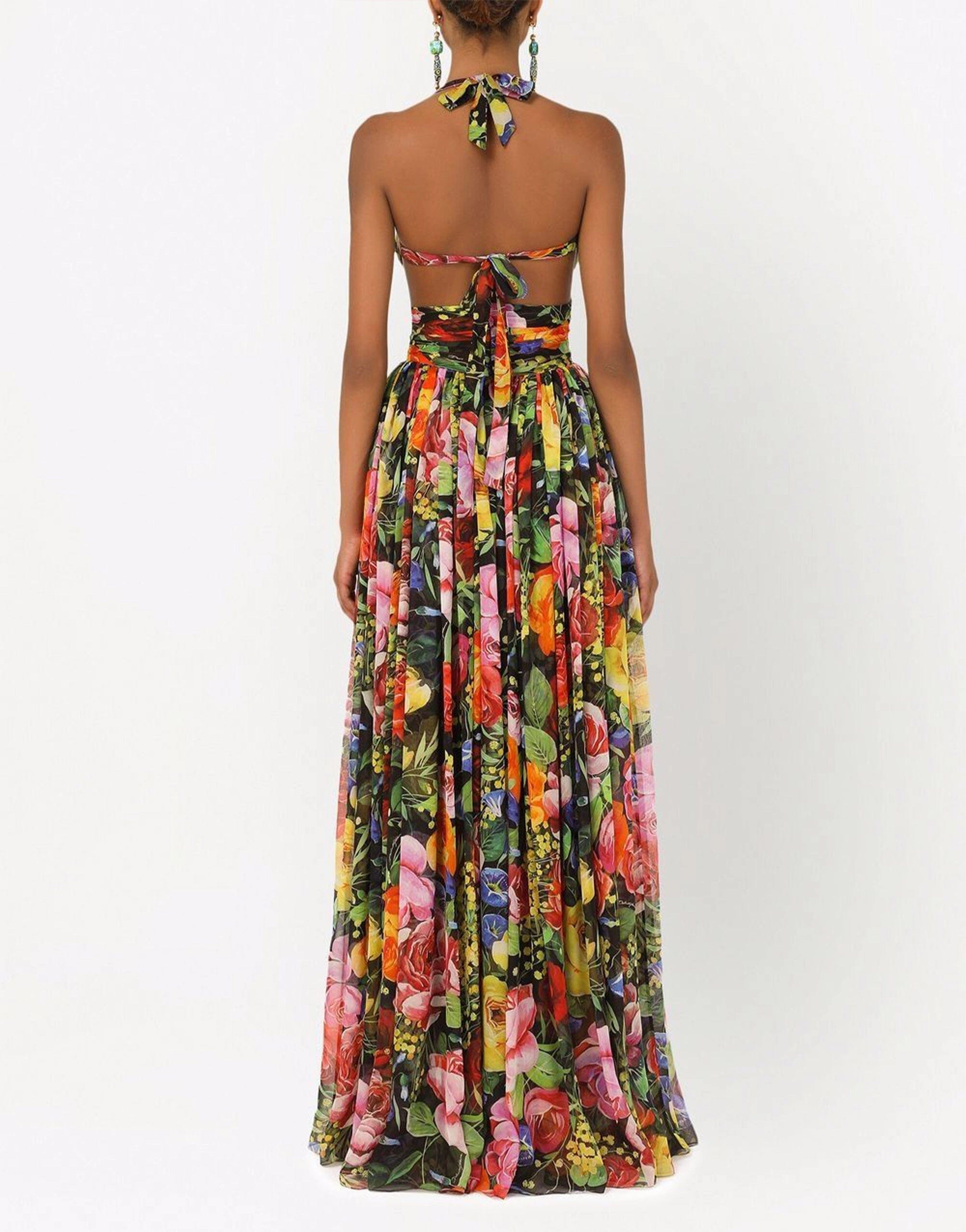 Chic Floral Maxi Slip Dress in seta multicolore