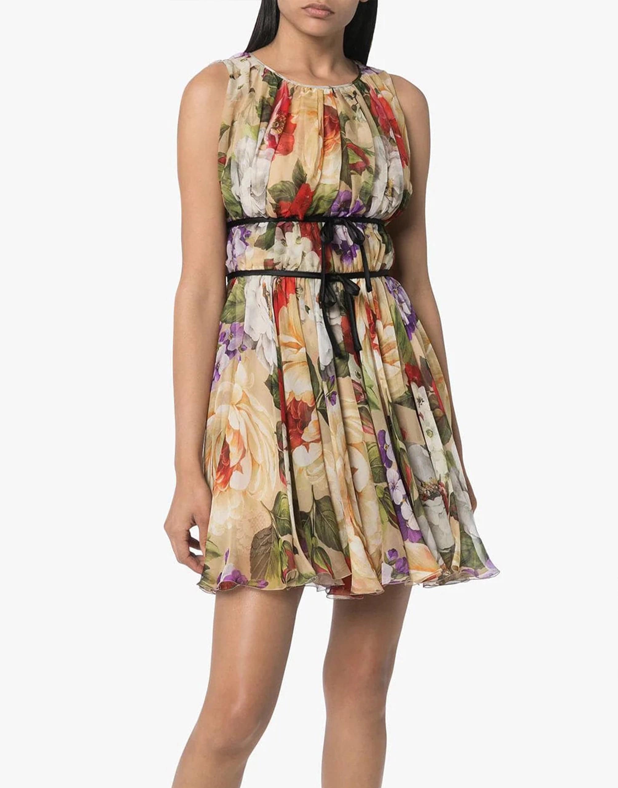 Dolce & Gabbana Chiffon Floral-Print Mini Dress