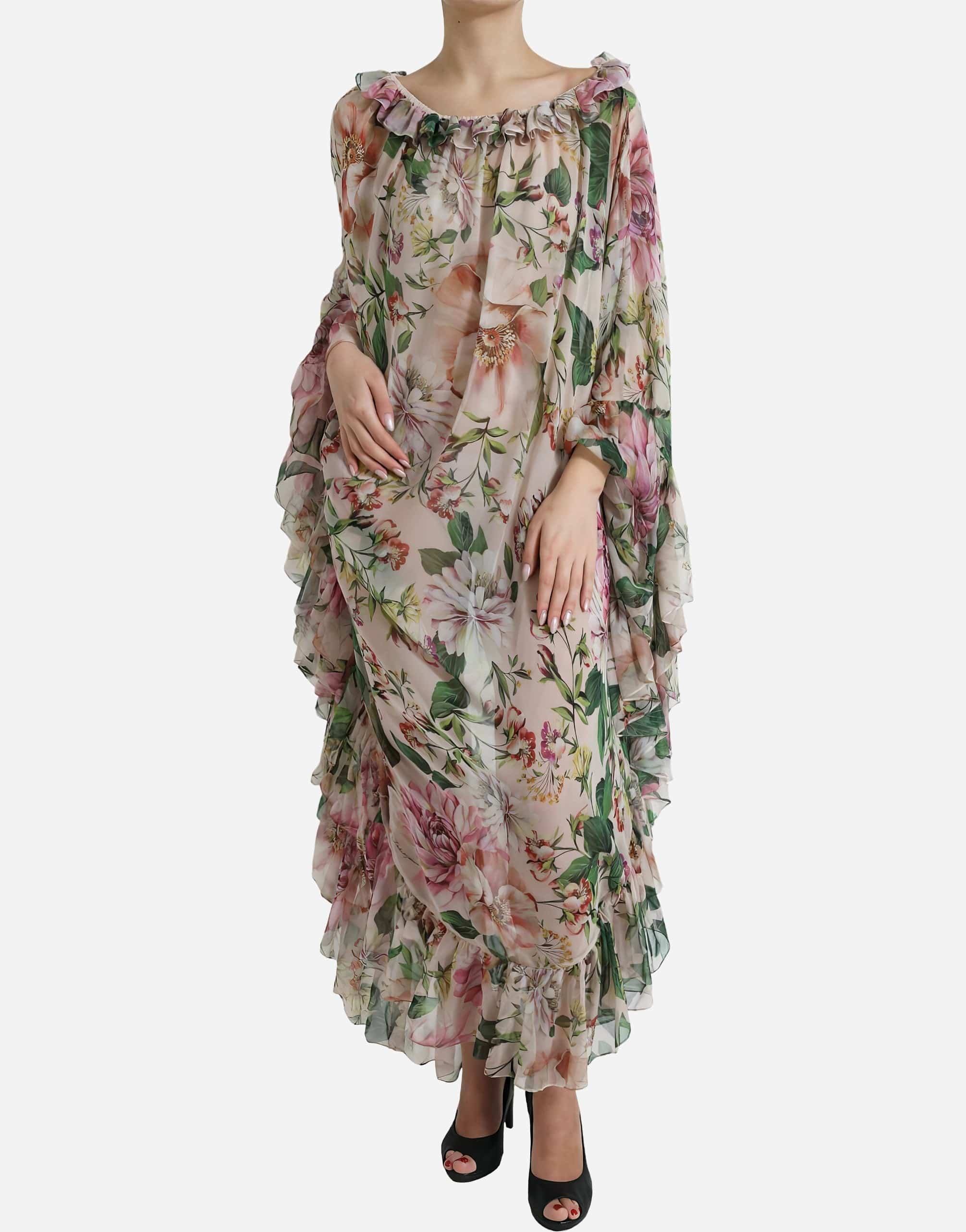Dolce & Gabbana Chiffon Ruched Floral Silk Dress