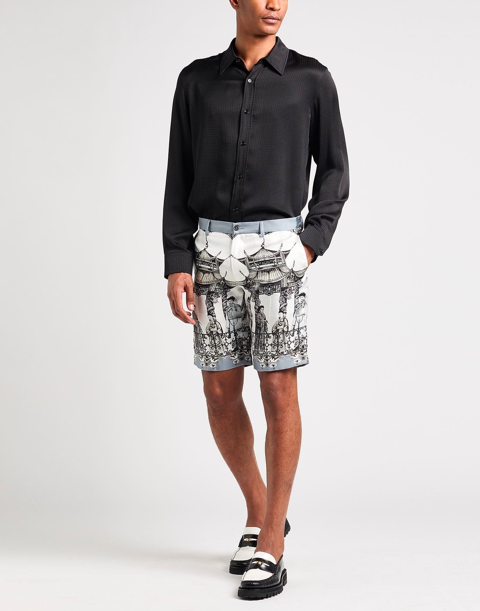 Dolce & Gabbana Chinoiserie Print Silk Bermuda Shorts