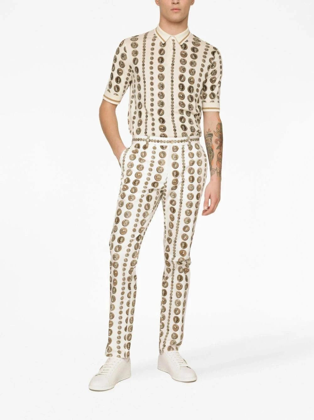 Dolce & Gabbana Coin-Print Silk Polo Shirt