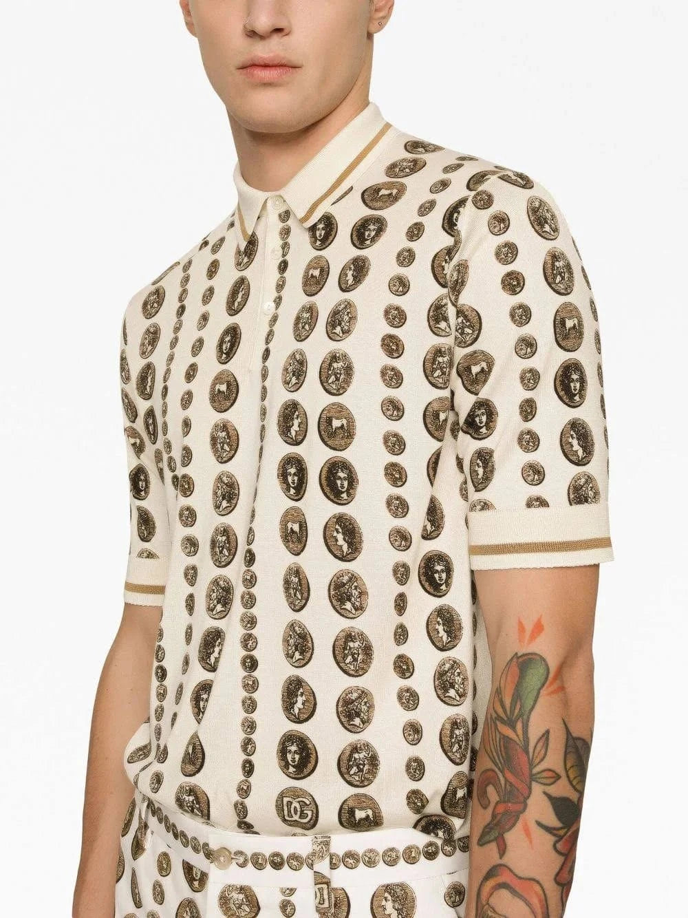 Dolce & Gabbana Coin-Print Silk Polo Shirt