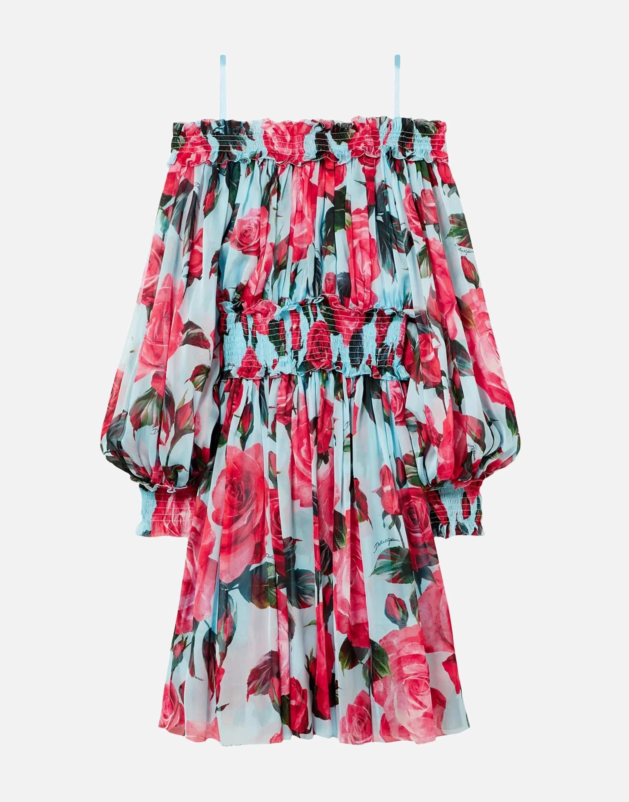 Dolce & Gabbana Cold-Shoulder Floral-Print Silk Dress