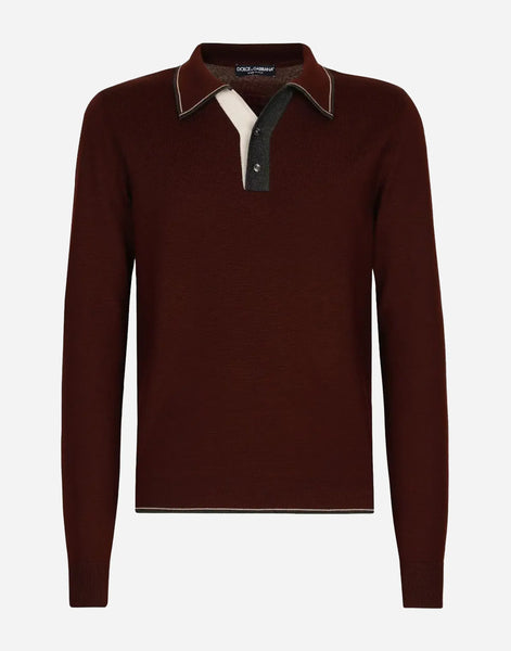 00s dolce&gabbana brown knit polo ニットポロ Dolce & Gabbana Contrasting Details Wool Polo-Shirt | Sendegaro IT