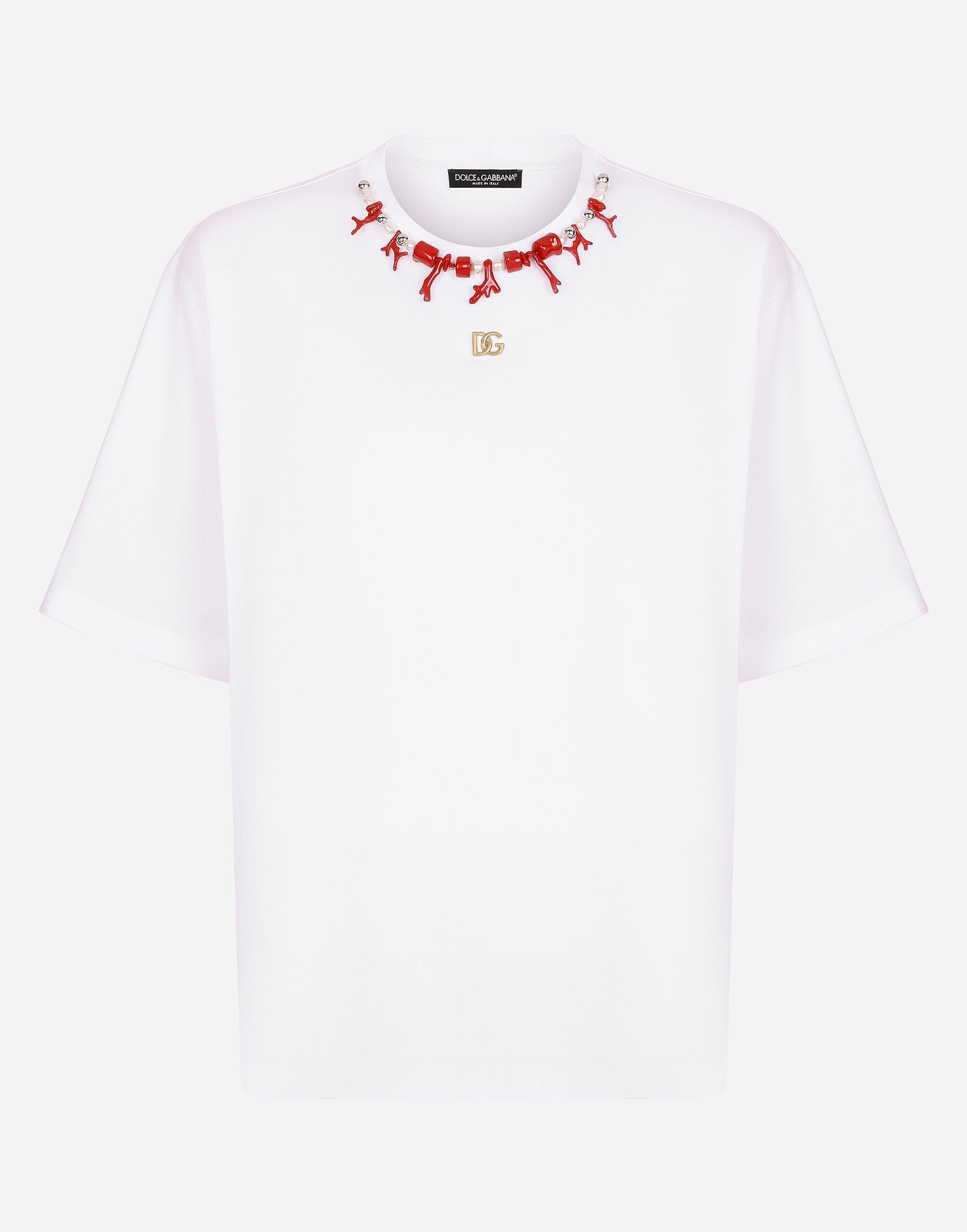 Dolce & Gabbana Coral Necklace And DG Patch T-Shirt