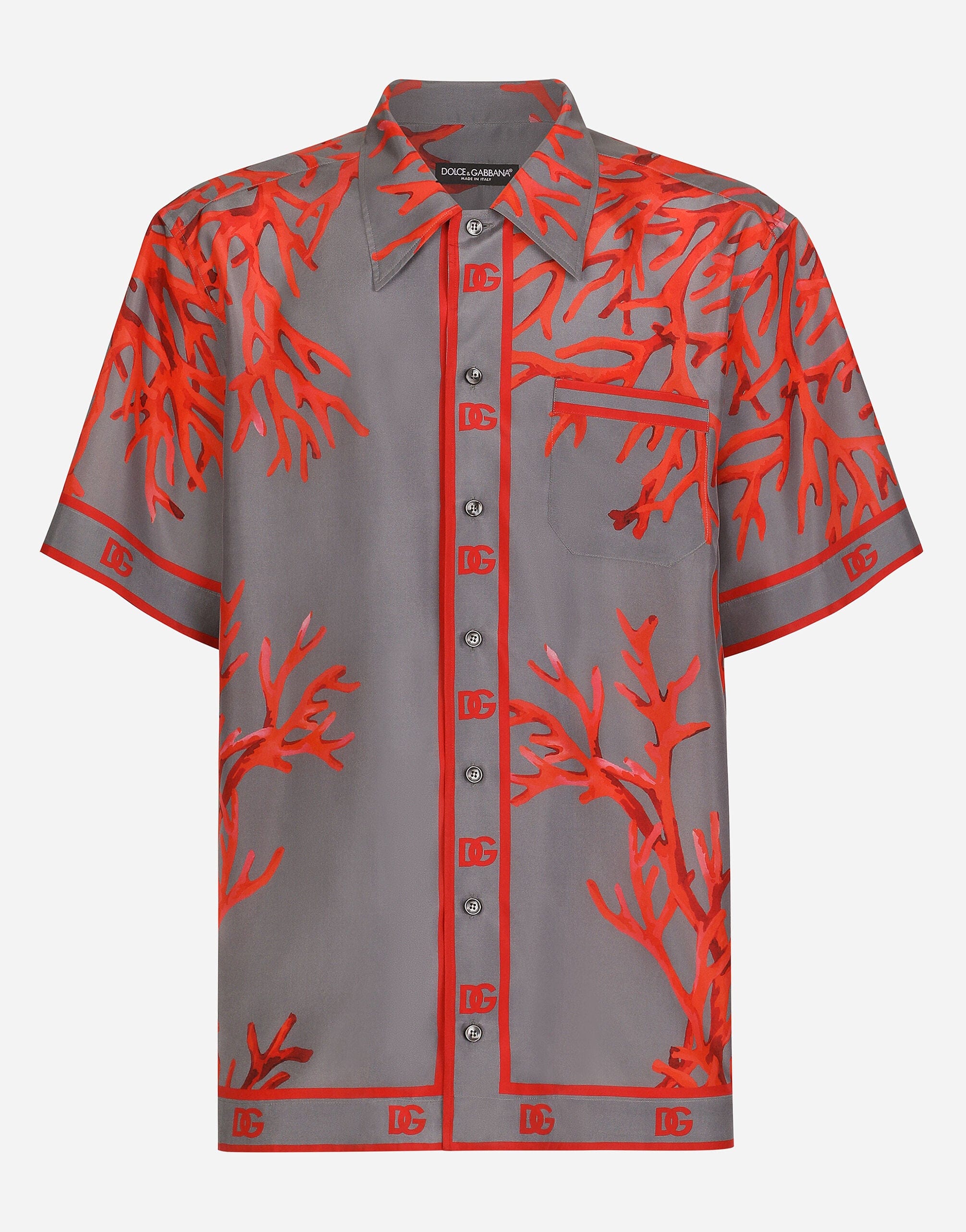 Dolce & Gabbana Coral-Print Habotai Hawaiian Shirt