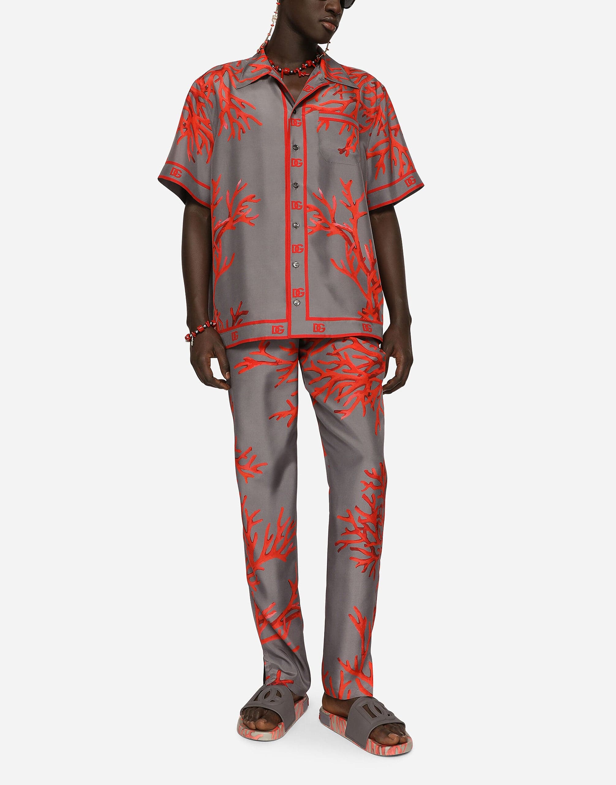 Dolce & Gabbana Coral-Print Habotai Hawaiian Shirt