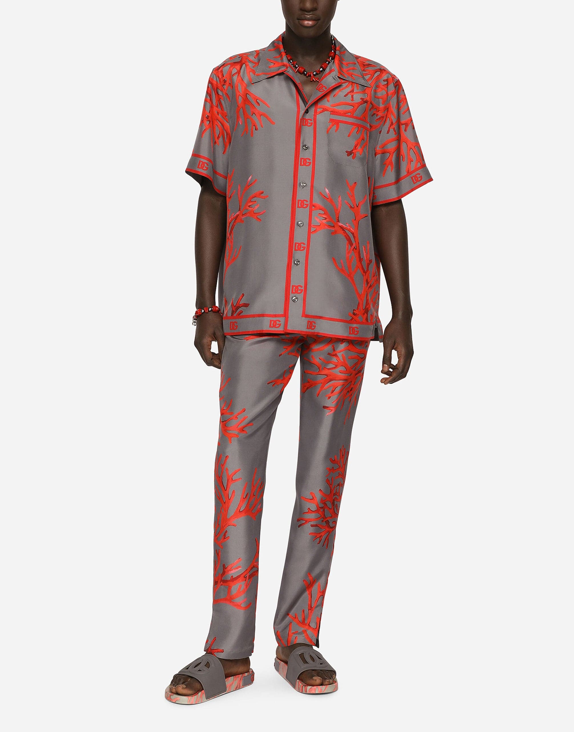 Dolce & Gabbana Coral-Print Habotai Hawaiian Shirt