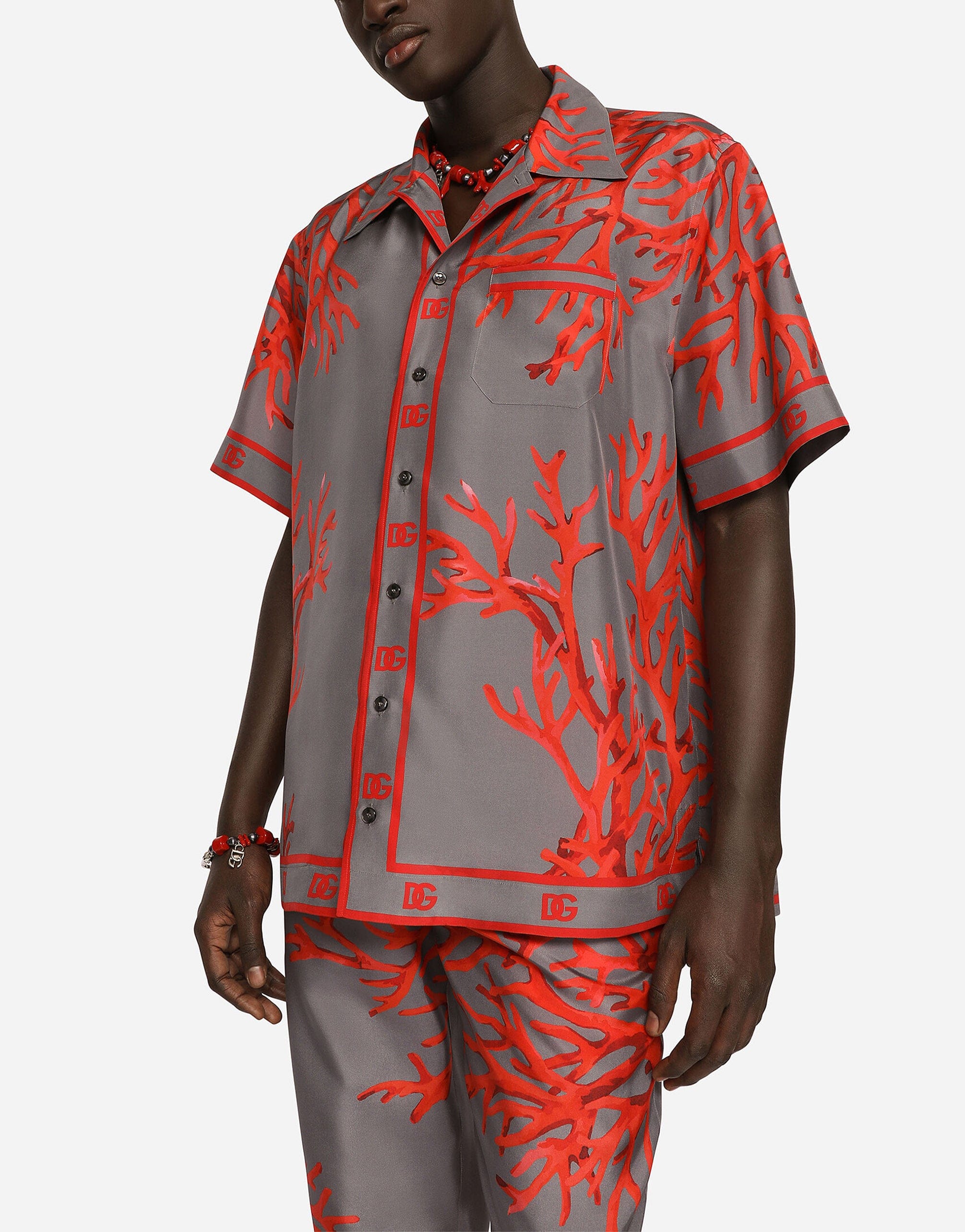 Dolce & Gabbana Coral-Print Habotai Hawaiian Shirt
