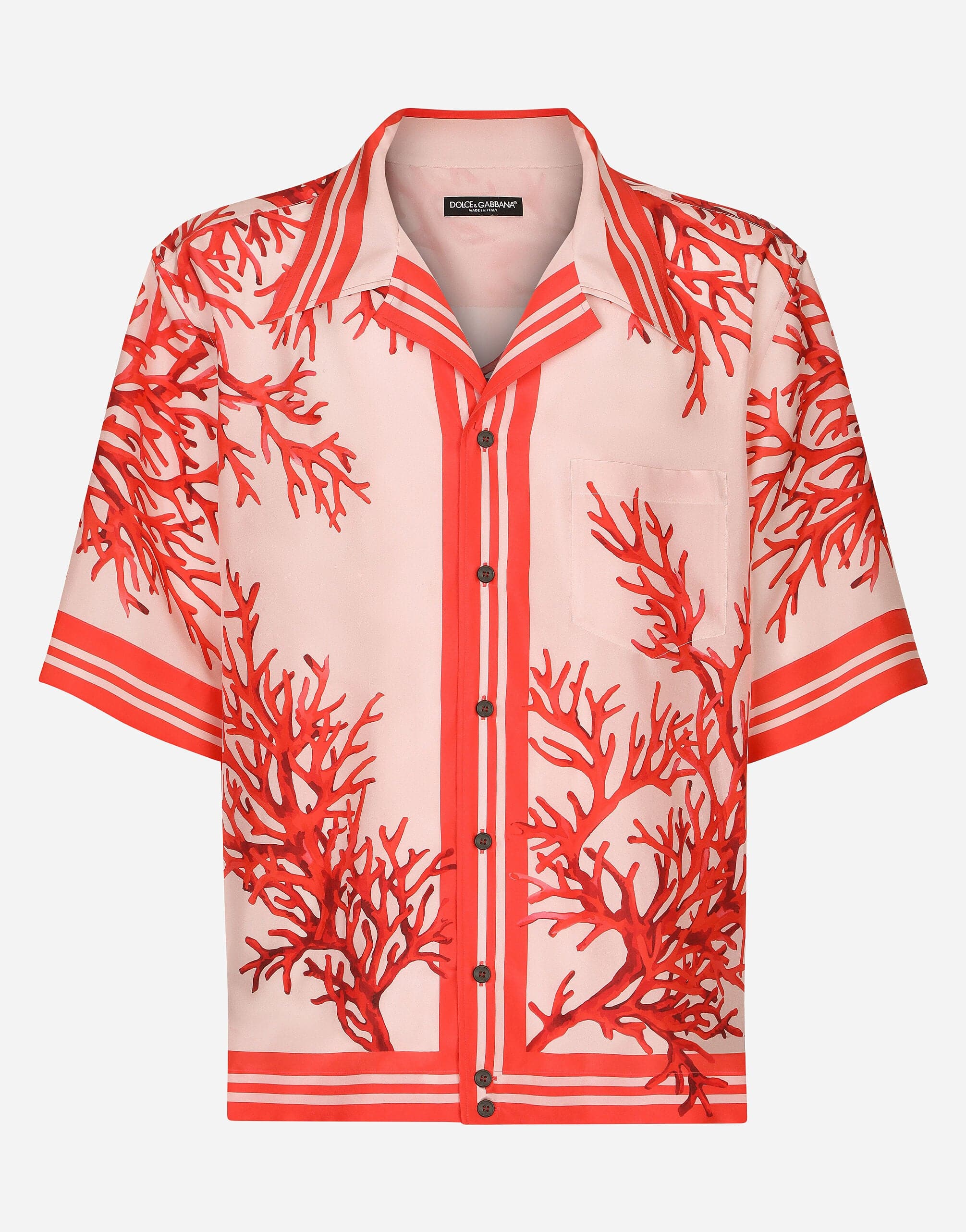 Dolce & Gabbana コーラルプリント羽二重シルクシャツ | Sendegaro JP