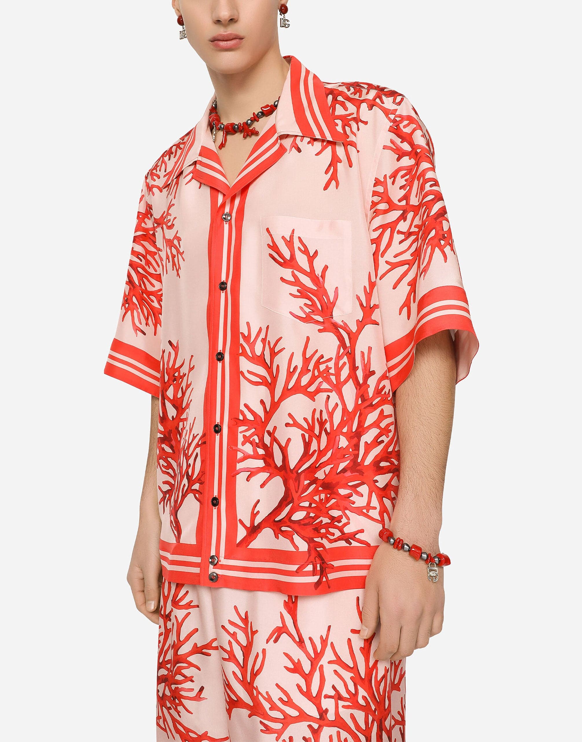 Dolce & Gabbana Coral Print Habotai Silk Shirt