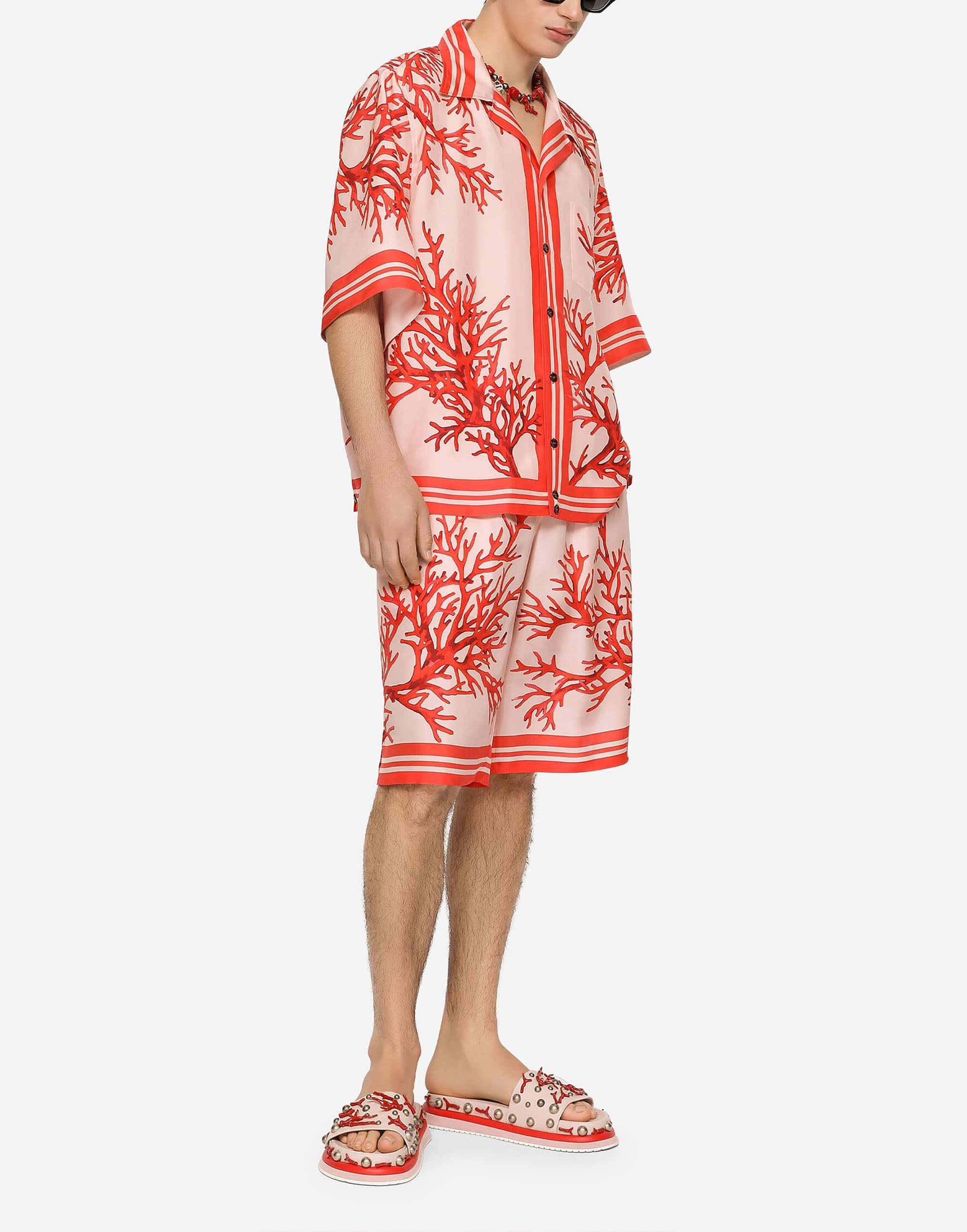 Dolce & Gabbana Coral Print Habotai Silk Shirt