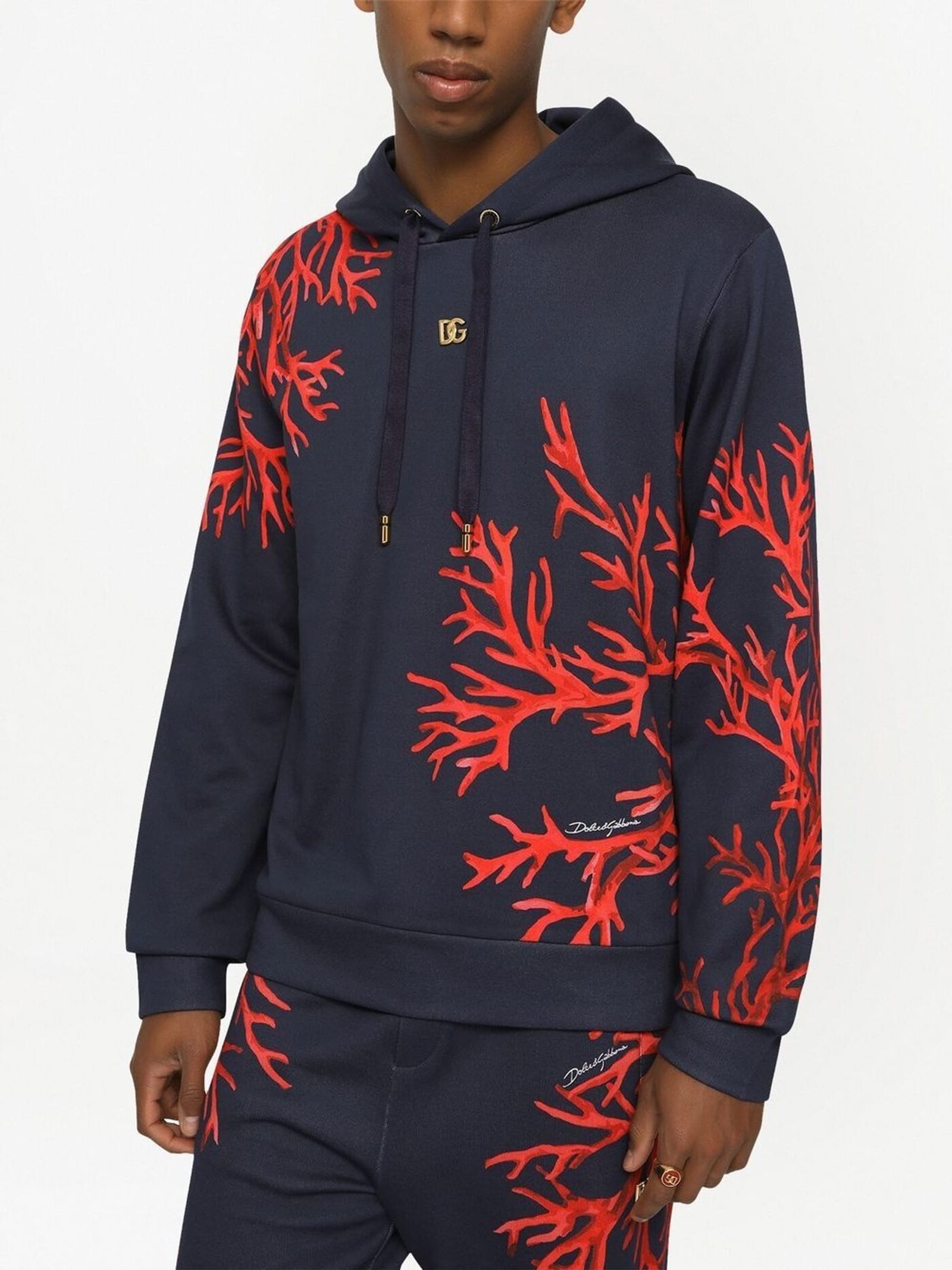 Dolce & Gabbana Dolce & Gabbana Coral-Print Jersey Hoodie