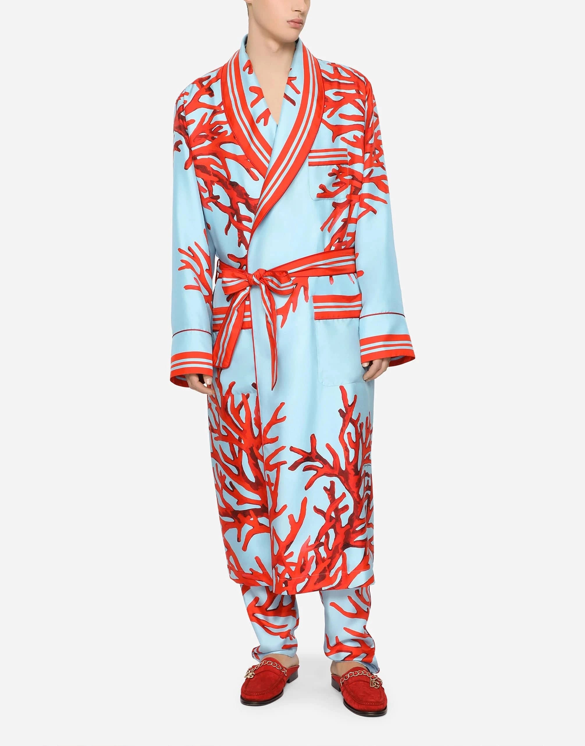 Dolce & Gabbana Coral-Print Silk Robe