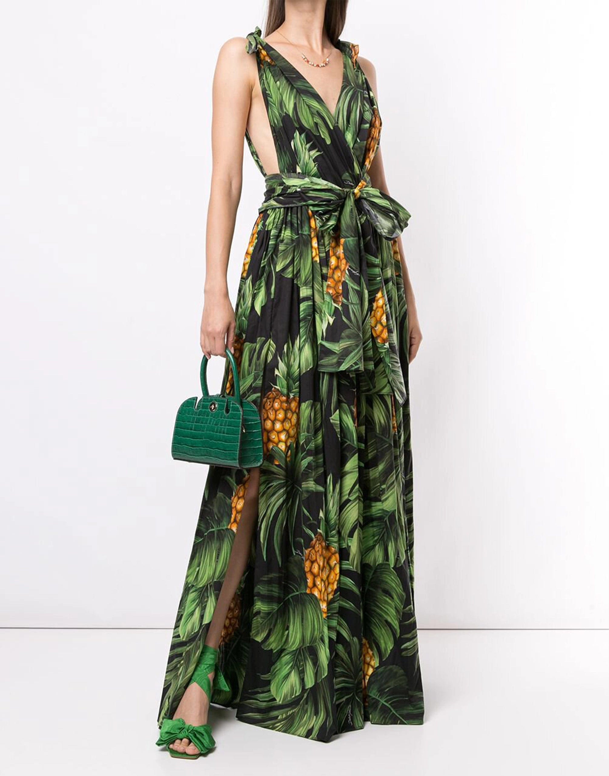 Dolce & Gabbana Cotton Pineapple Print Maxi Dress