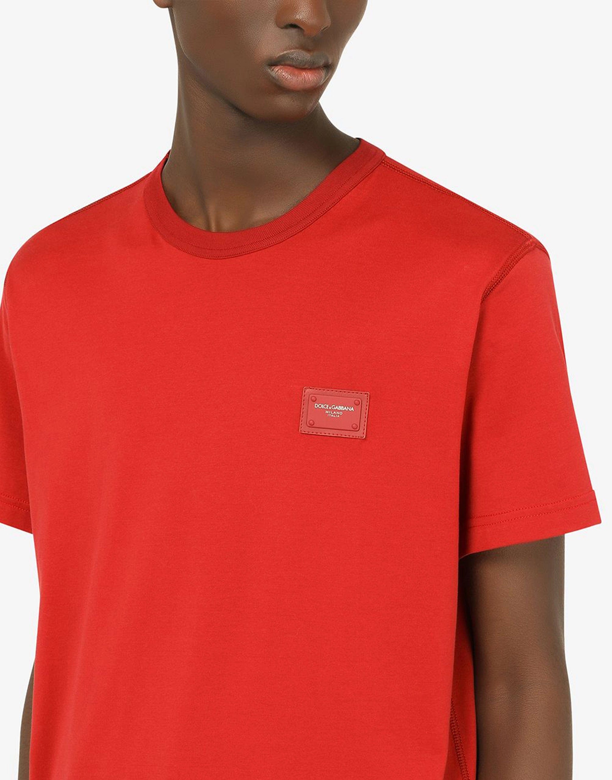 Cotton T-Shirt With Branded Plate In Red