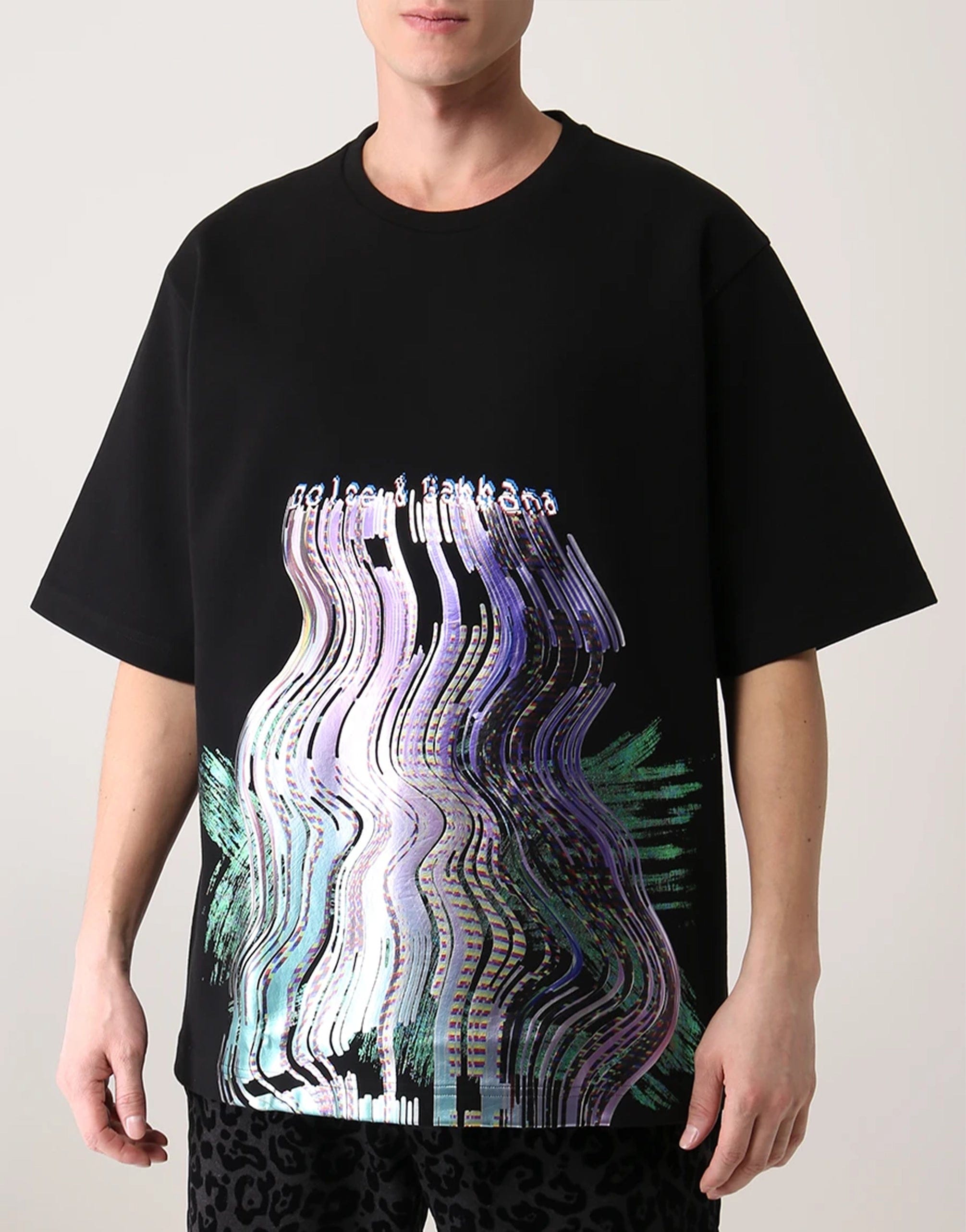 Dolce & Gabbana Cotton T-Shirt With Glitch Graphic Print