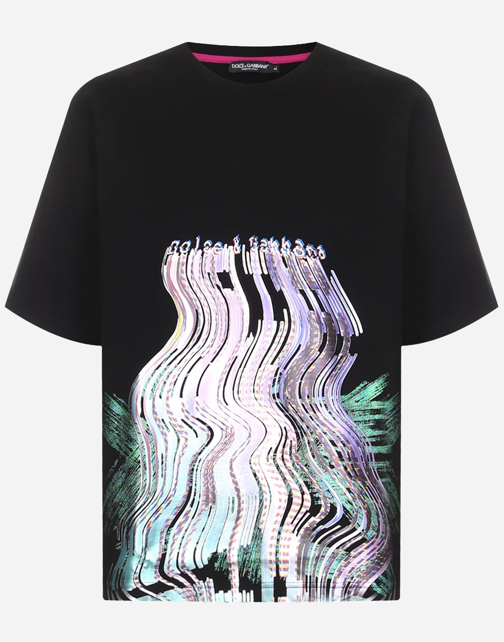 Dolce & Gabbana Cotton T-Shirt With Glitch Graphic Print