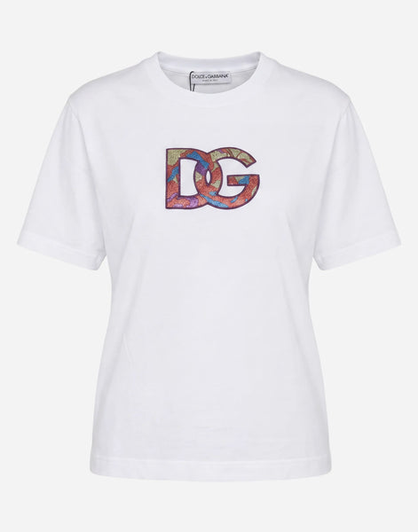 Dolce & Gabbana メタリックDGロゴ付きコットンTシャツ | Sendegaro JP