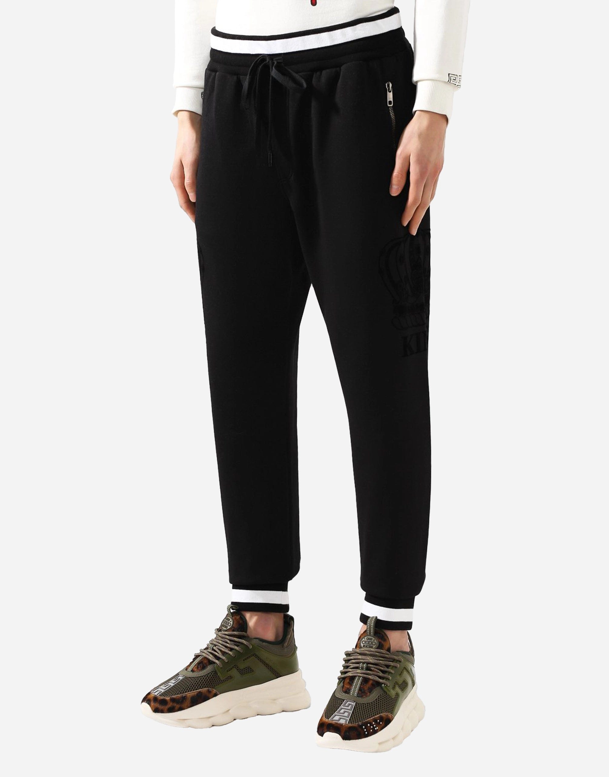 Pantalon de jogging de pantalons de survêtement de logo en coton noir