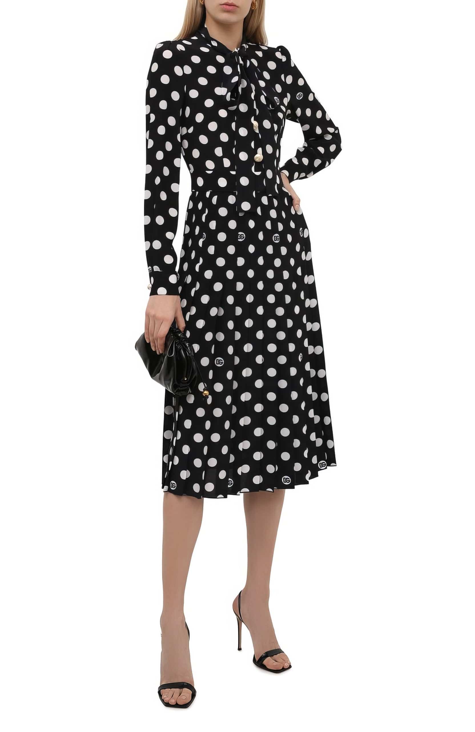 Dolce & Gabbana Crepe De Chine Midi Dress With Polka-Dot Print