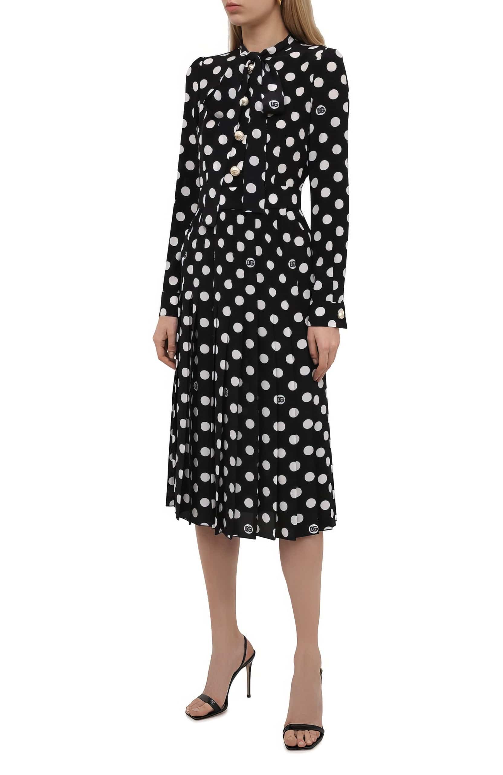 Dolce & Gabbana Crepe De Chine Midi Dress With Polka-Dot Print