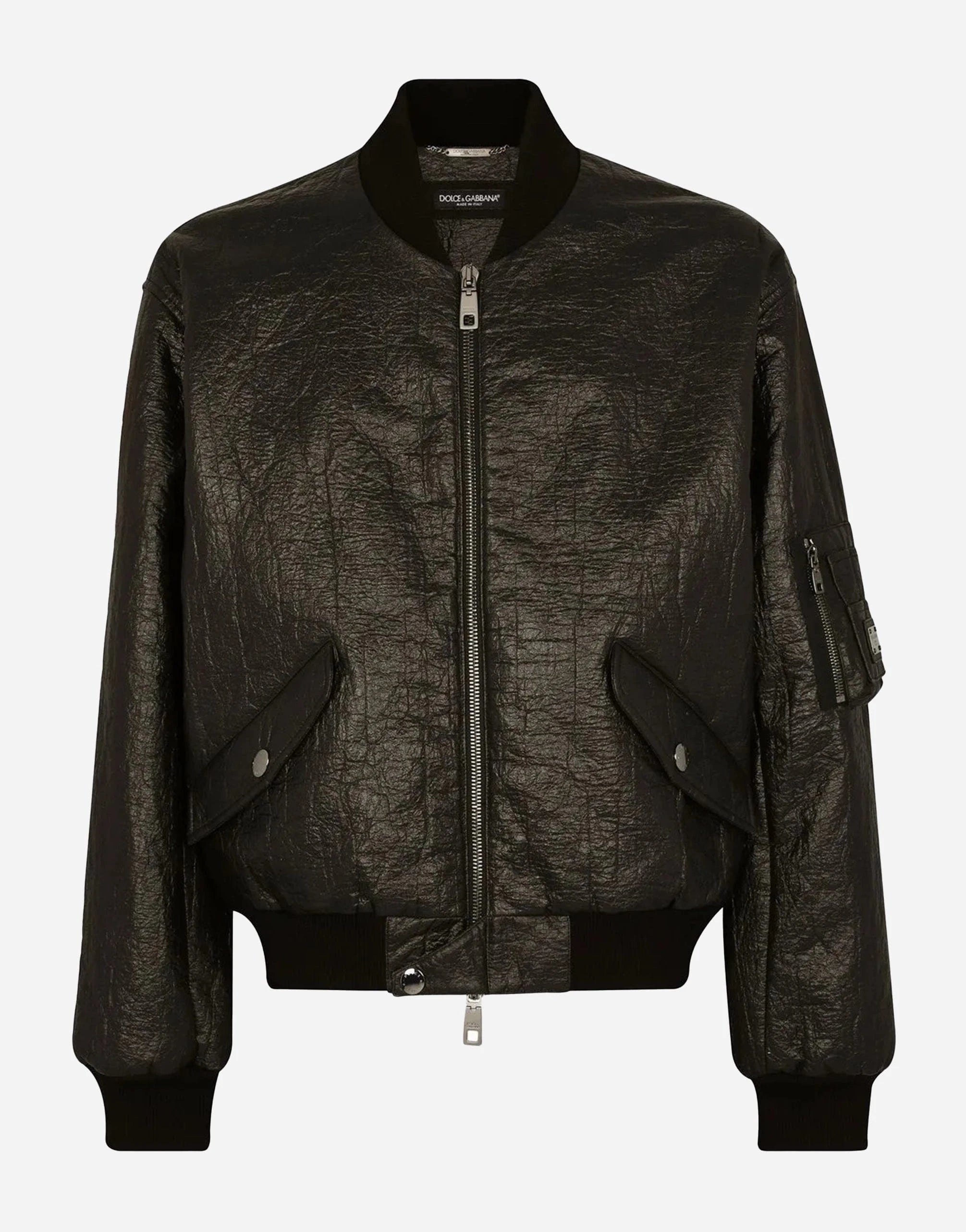 Dolce & Gabbana Crinkled-Finish Logo Bomber Jacket