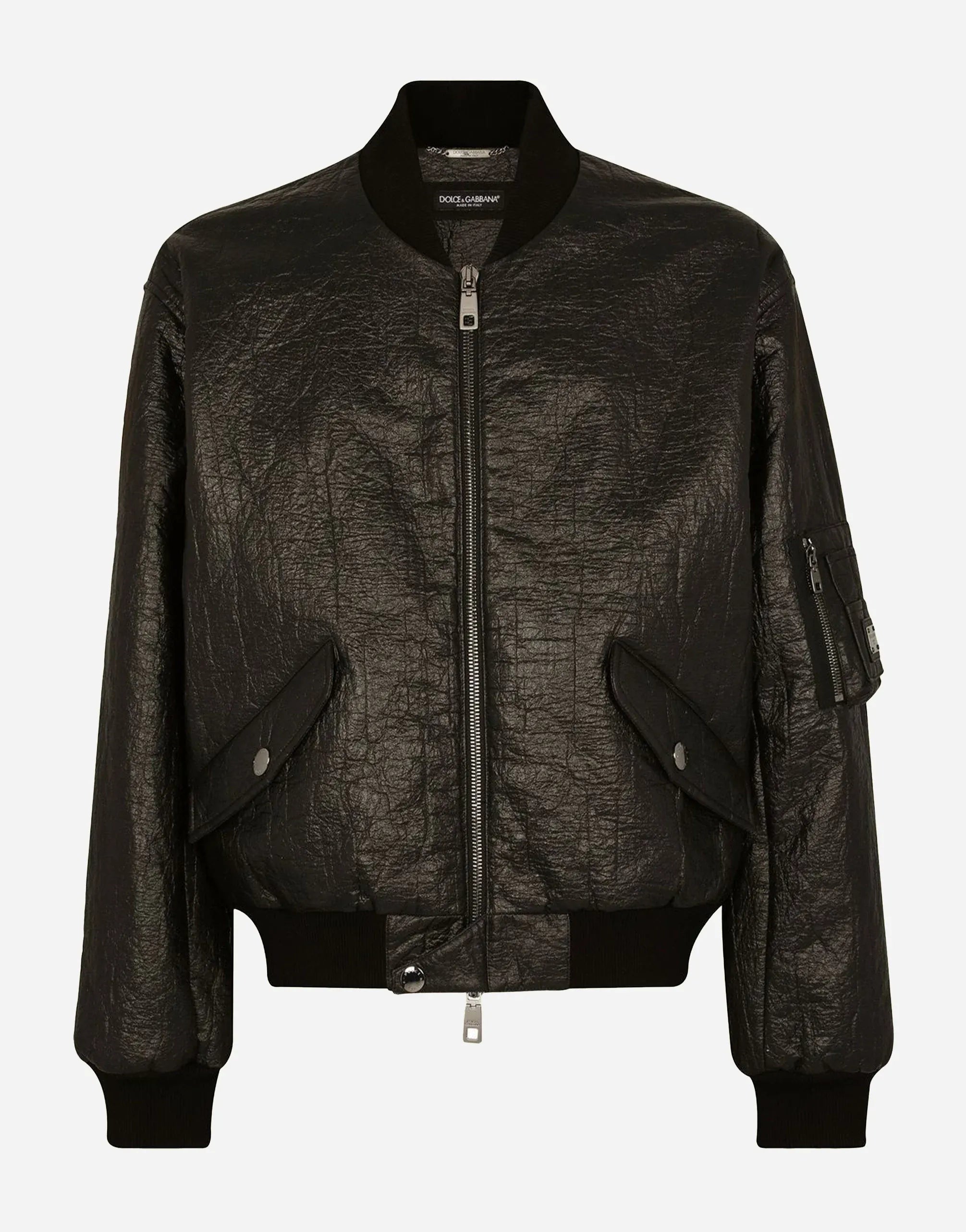 Dolce & Gabbana Crinkled-Finish Logo Plaque Bomber Jacket