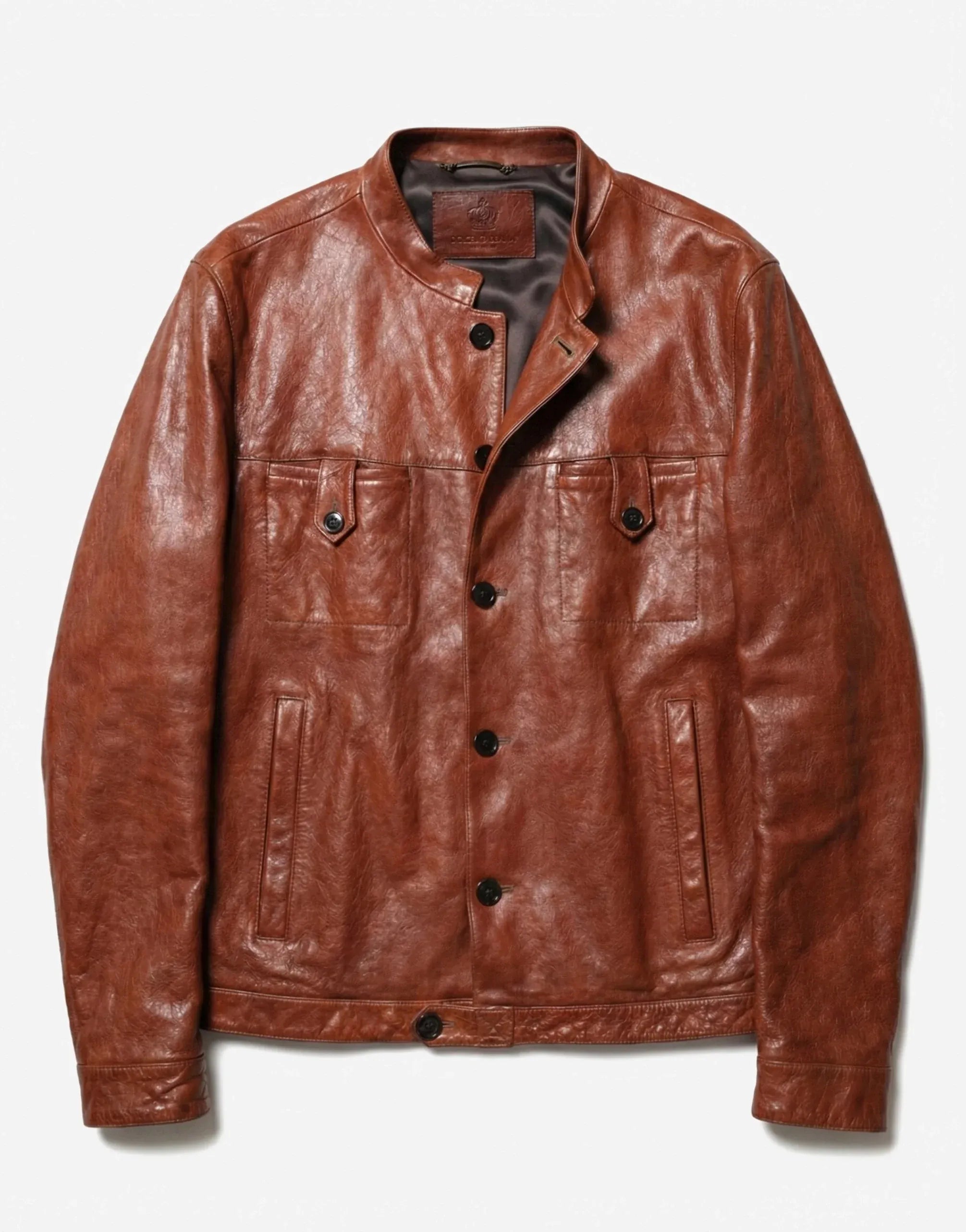 Dolce & Gabbana Crinkled Leather Button-Front Jacket | Sendegaro SE